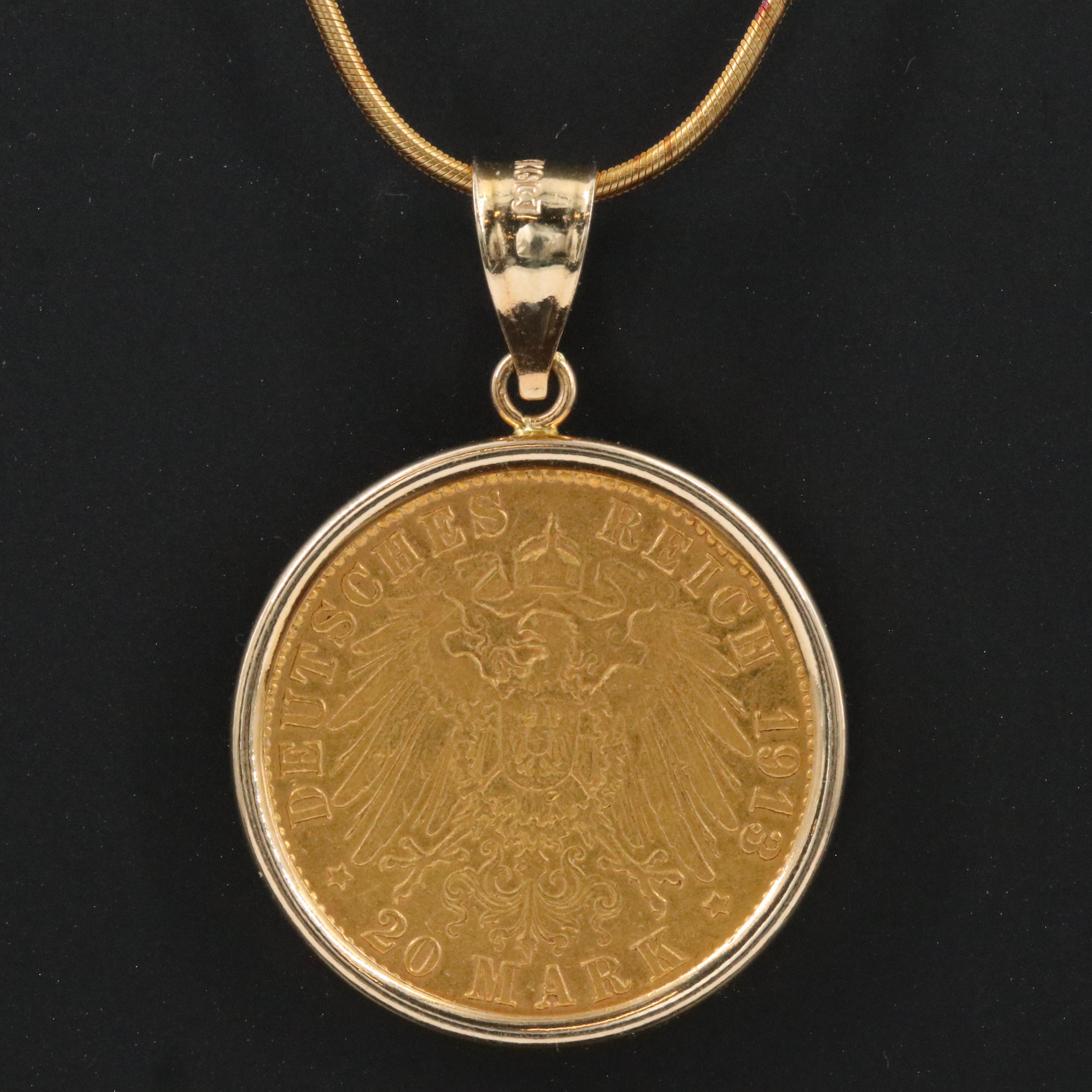 14K Necklace with 1913 Hamburg, Germany 20-Mark Gold Coin