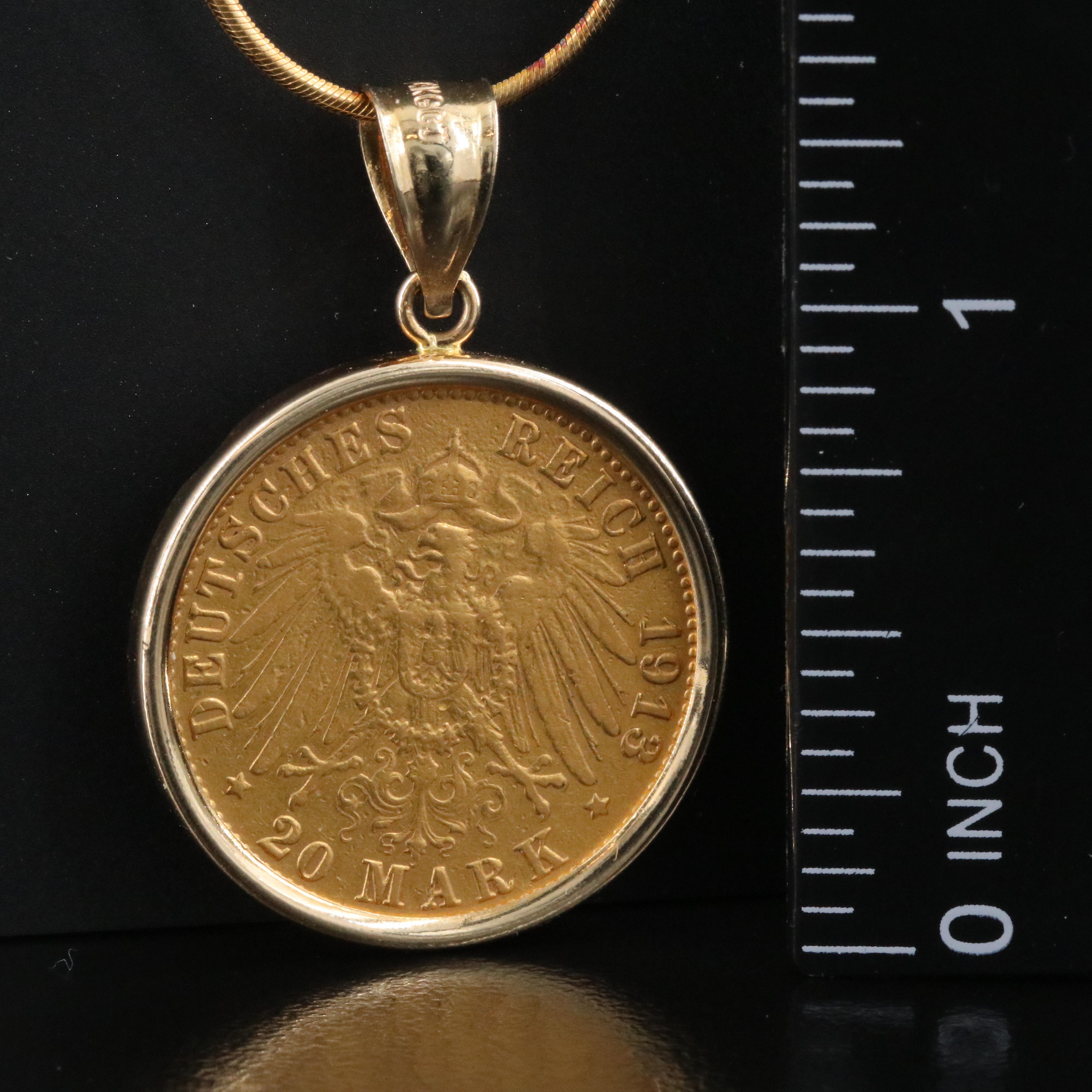 14K Necklace with 1913 Hamburg, Germany 20-Mark Gold Coin