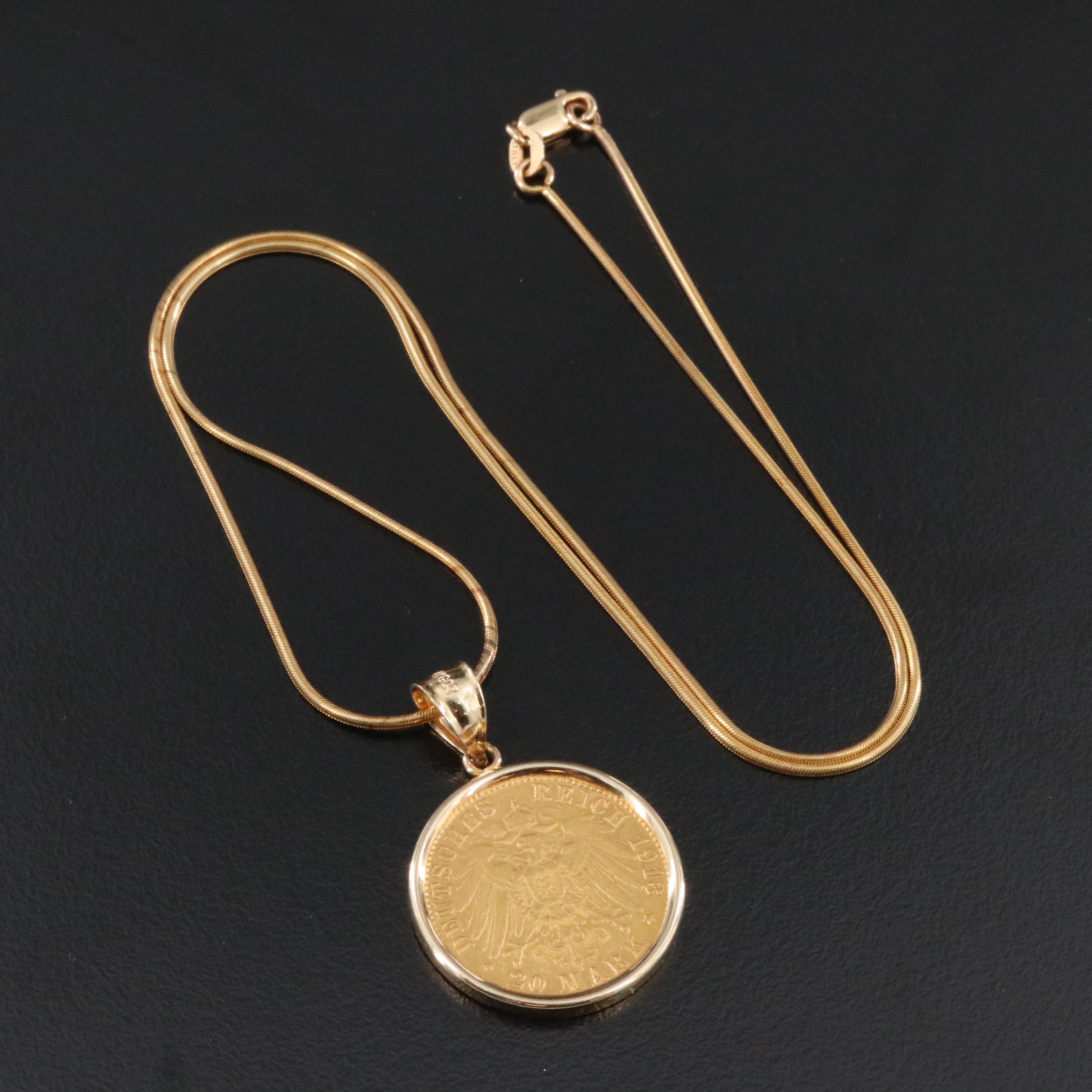 14K Necklace with 1913 Hamburg, Germany 20-Mark Gold Coin
