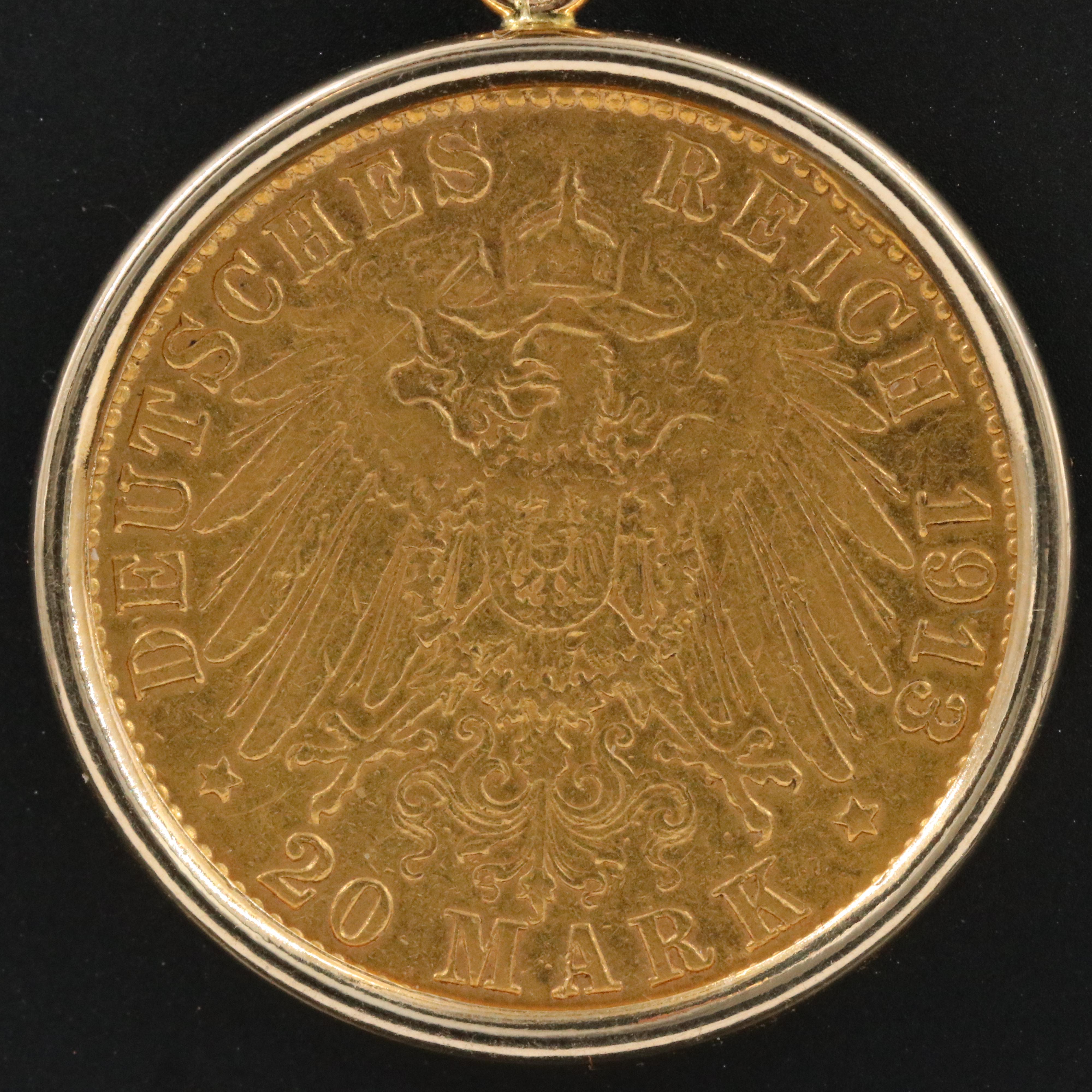 14K Necklace with 1913 Hamburg, Germany 20-Mark Gold Coin