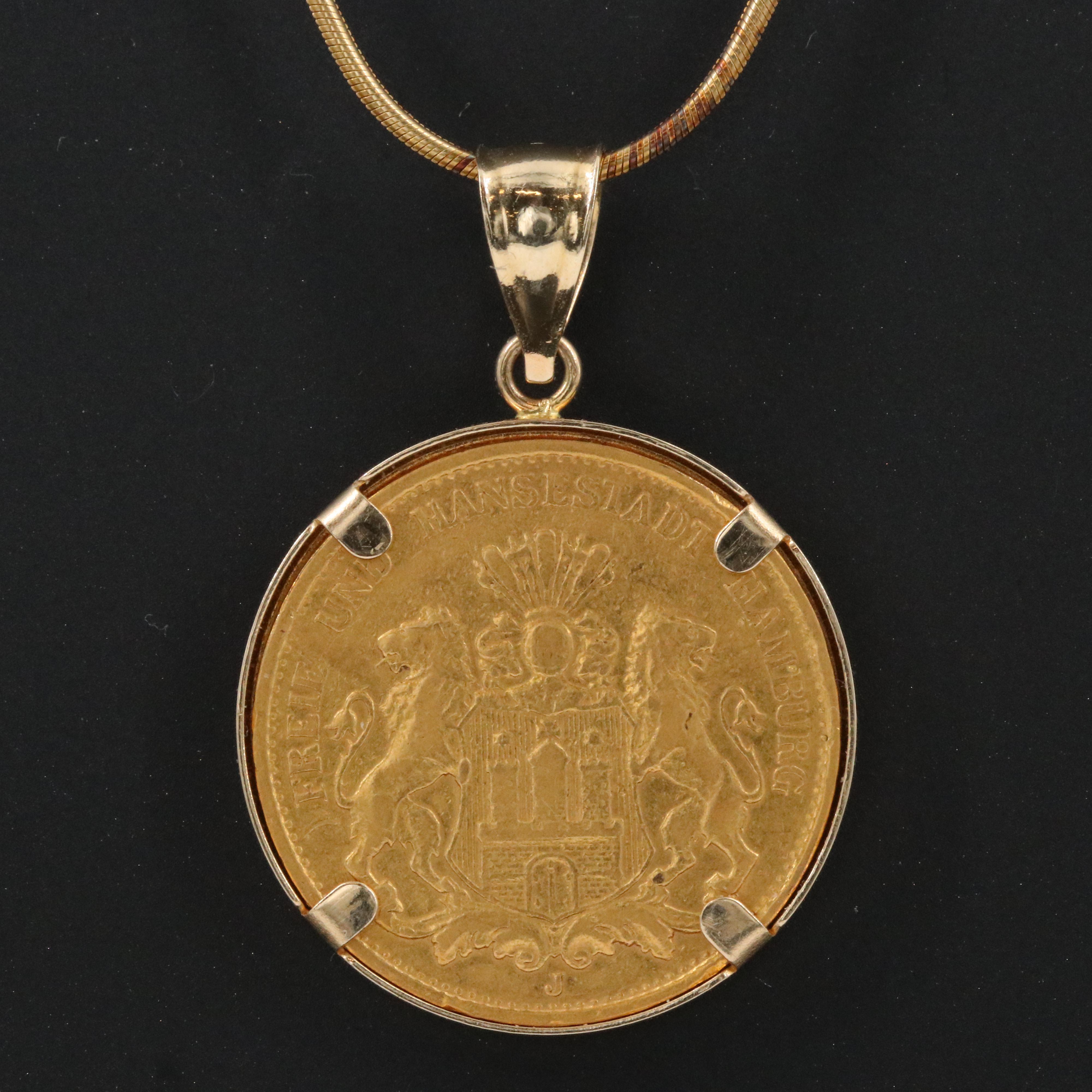14K Necklace with 1913 Hamburg, Germany 20-Mark Gold Coin