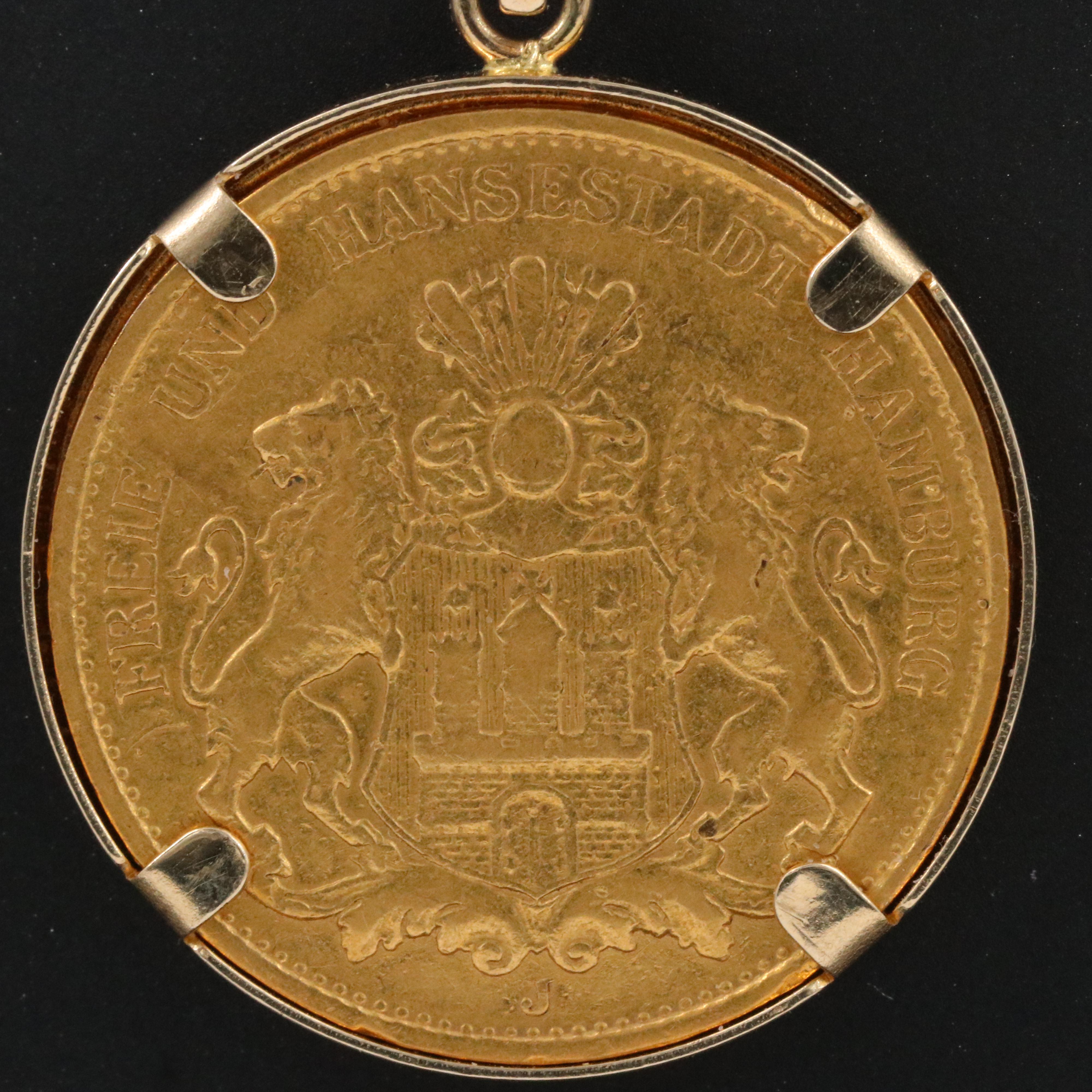 14K Necklace with 1913 Hamburg, Germany 20-Mark Gold Coin