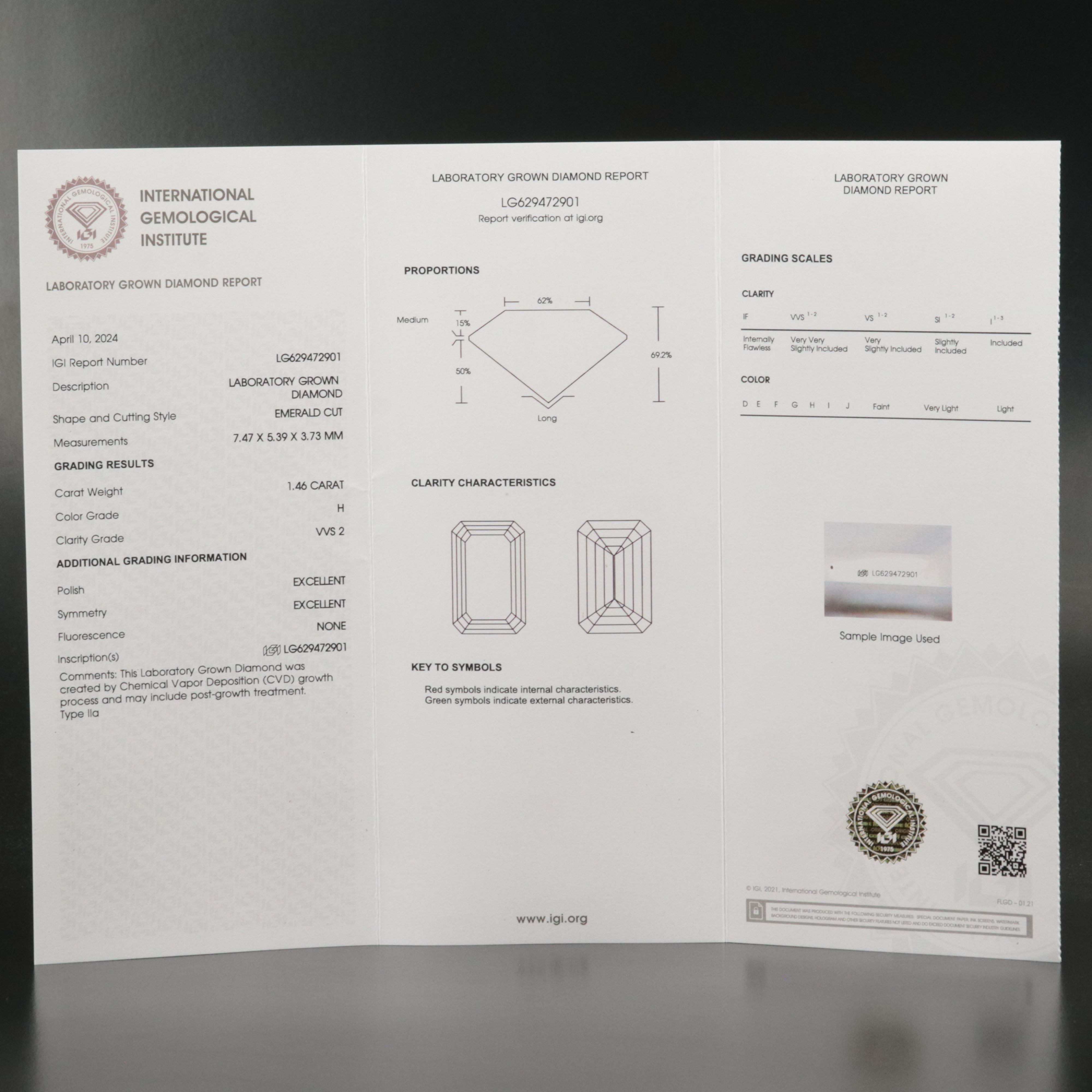 Loose 1.46 CT Lab Grown Diamond with IGI Report