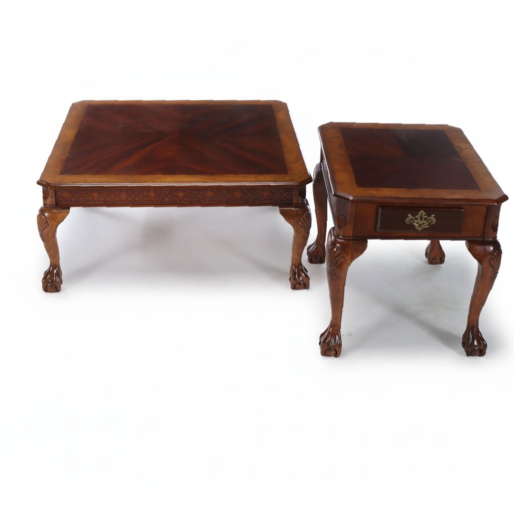 Chinese Chippendale Style Mahogany and Mixed Wood Coffee and Side Tables