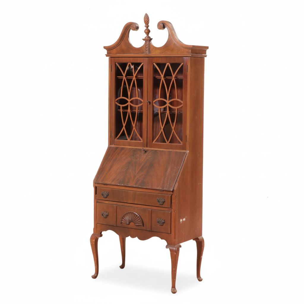 Queen Anne Style Mahogany Secretary Desk, Mid to Late 20th Century