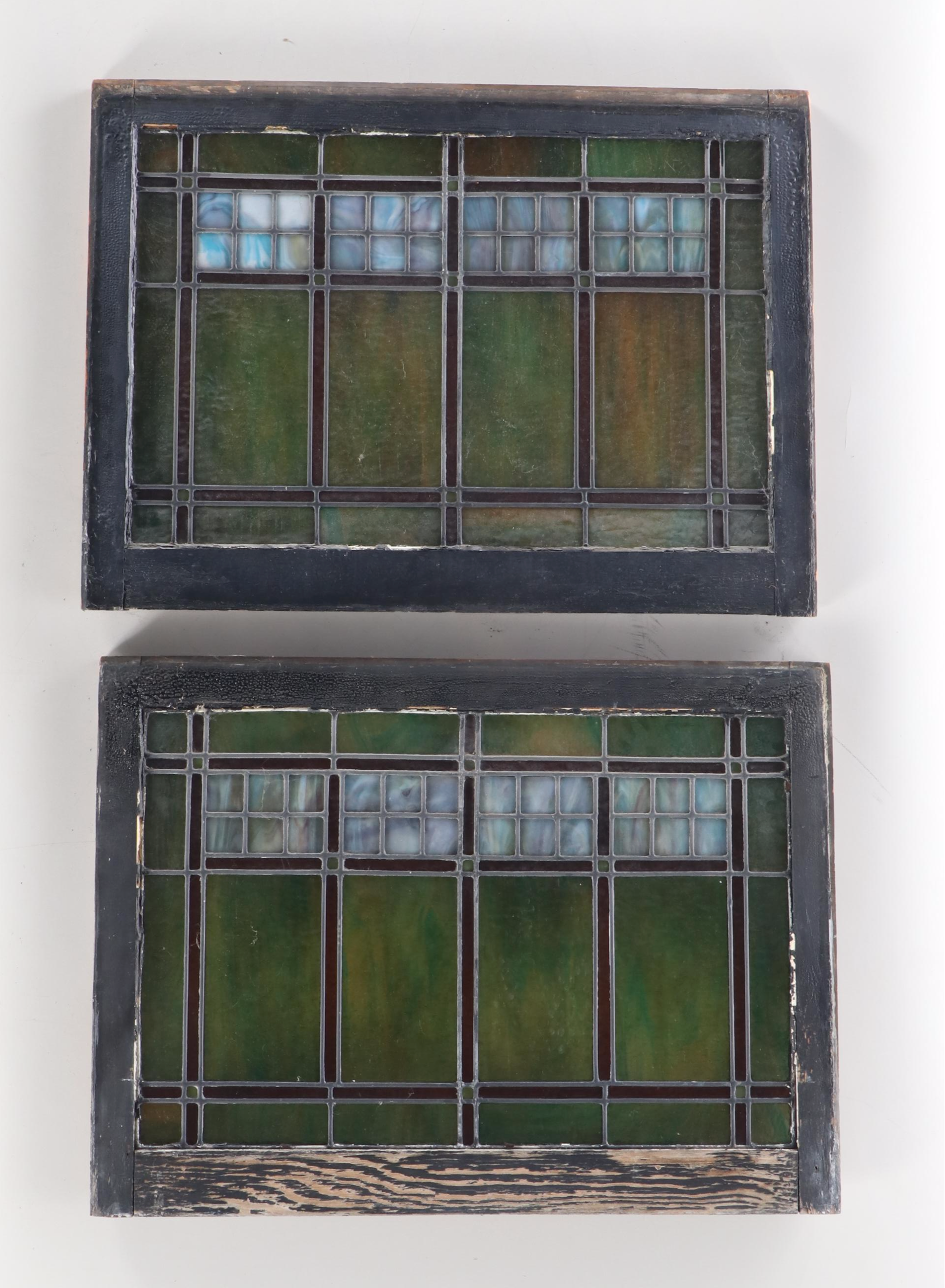 Arts and Crafts Style Pair of Stained Glass Window Panels