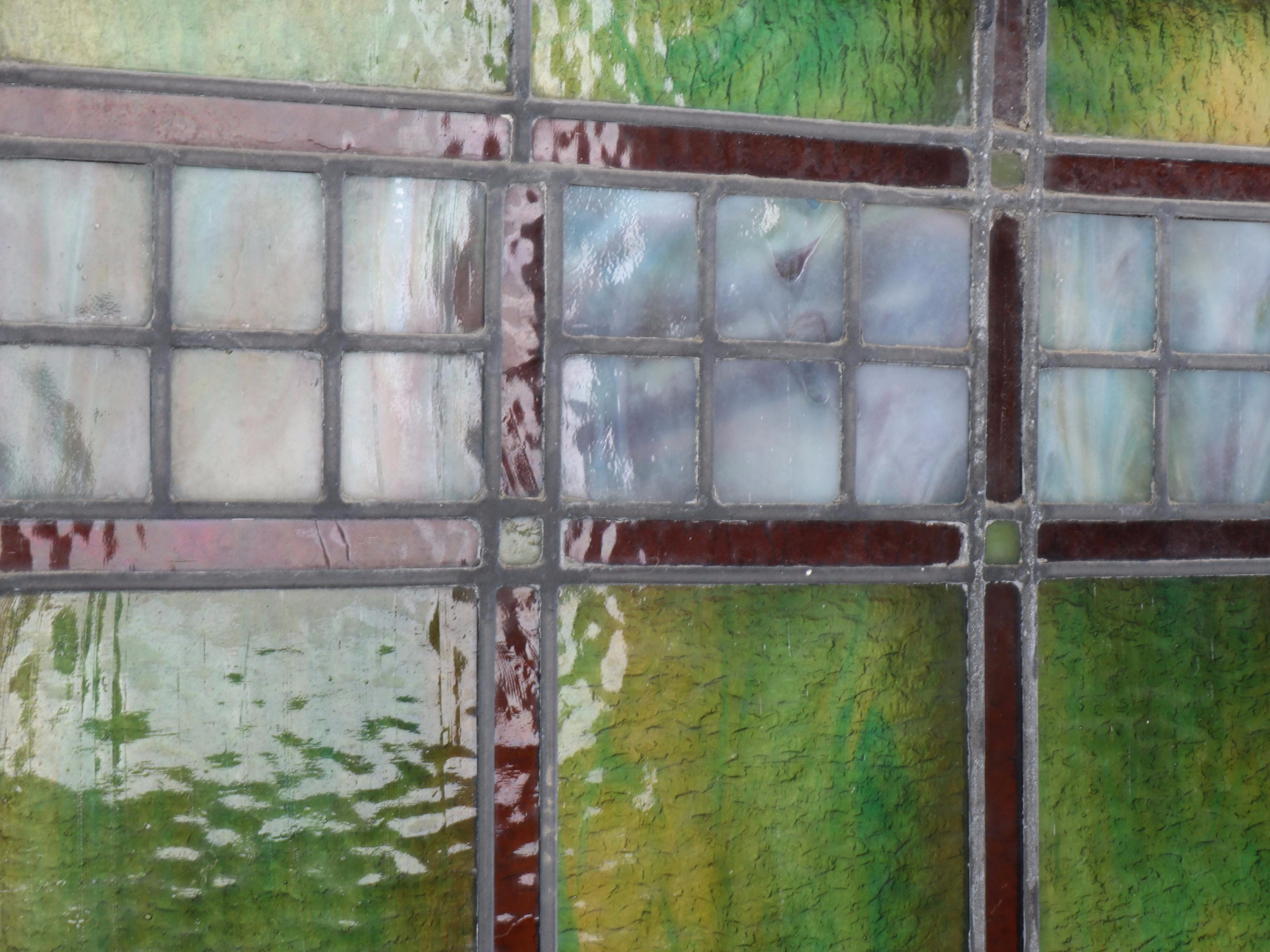 Arts and Crafts Style Pair of Stained Glass Window Panels