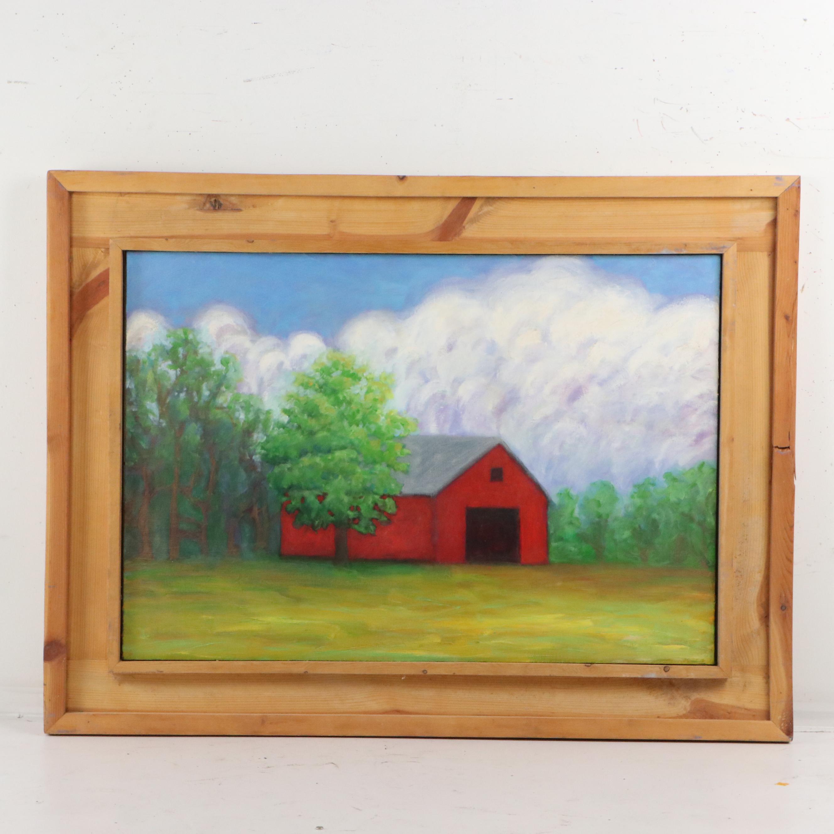 Howard Storm Large-Scale Acrylic Painting of Red Barn, Late 20th to 21st Century