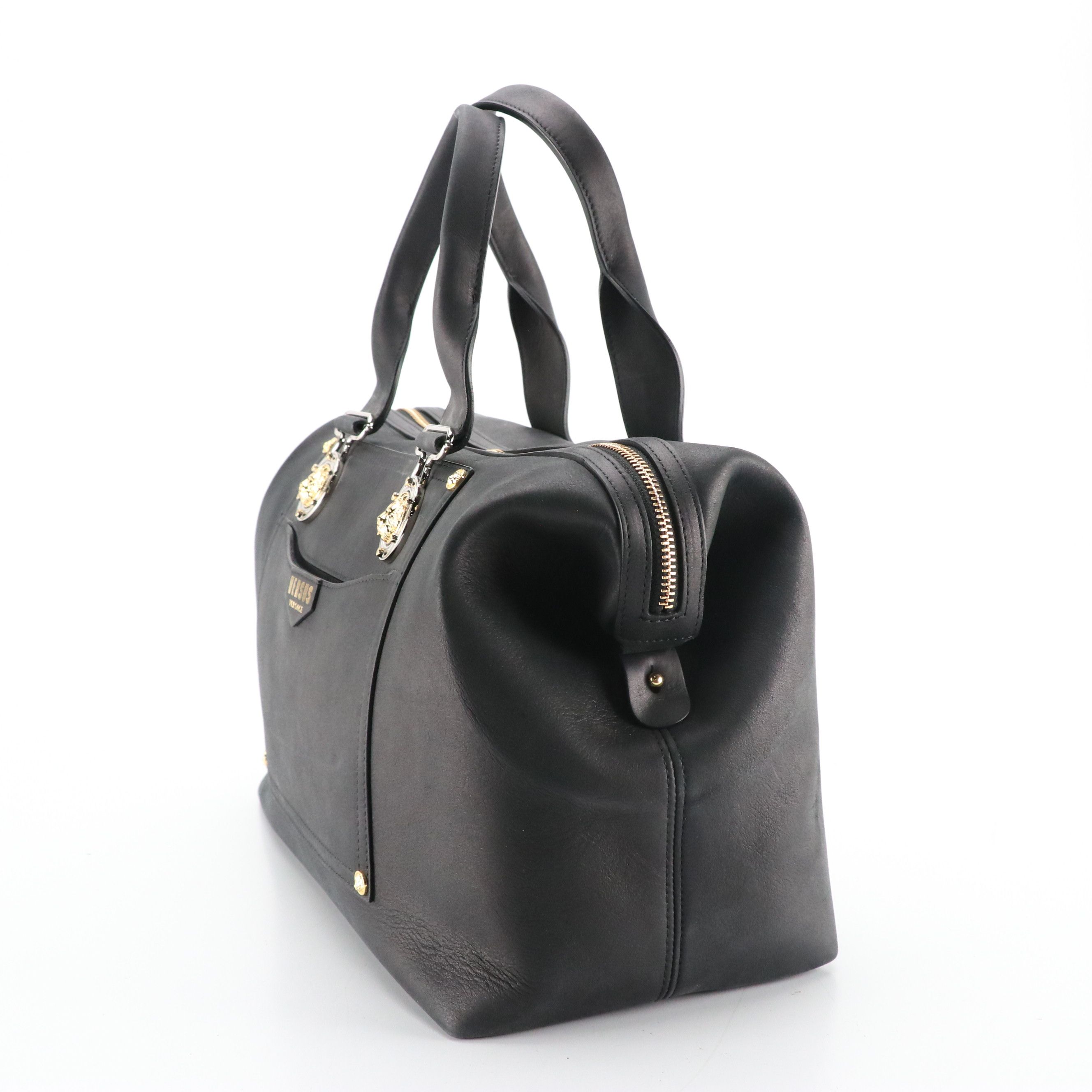 Versace Versus Zippered Satchel in Black Leather