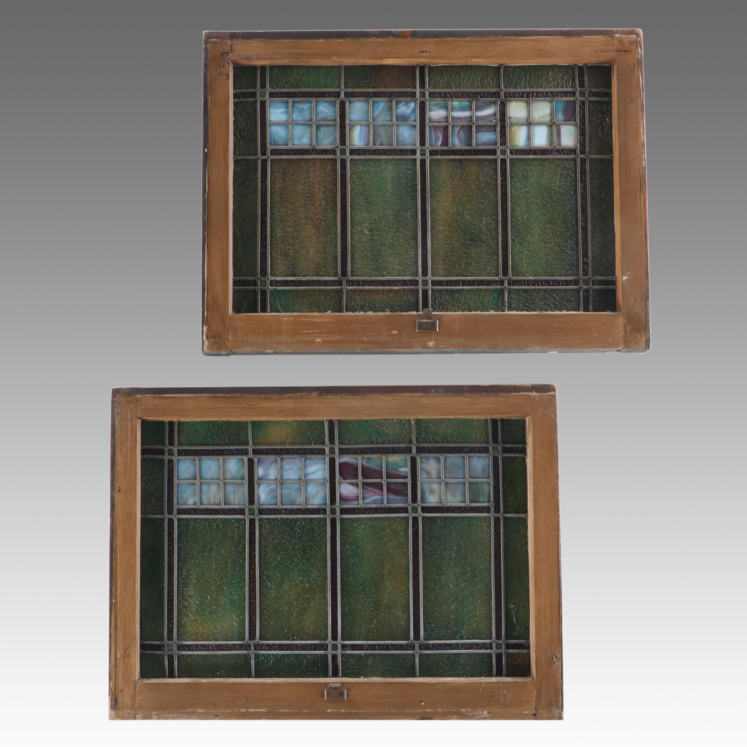 Arts and Crafts Style Pair of Stained Glass Window Panels