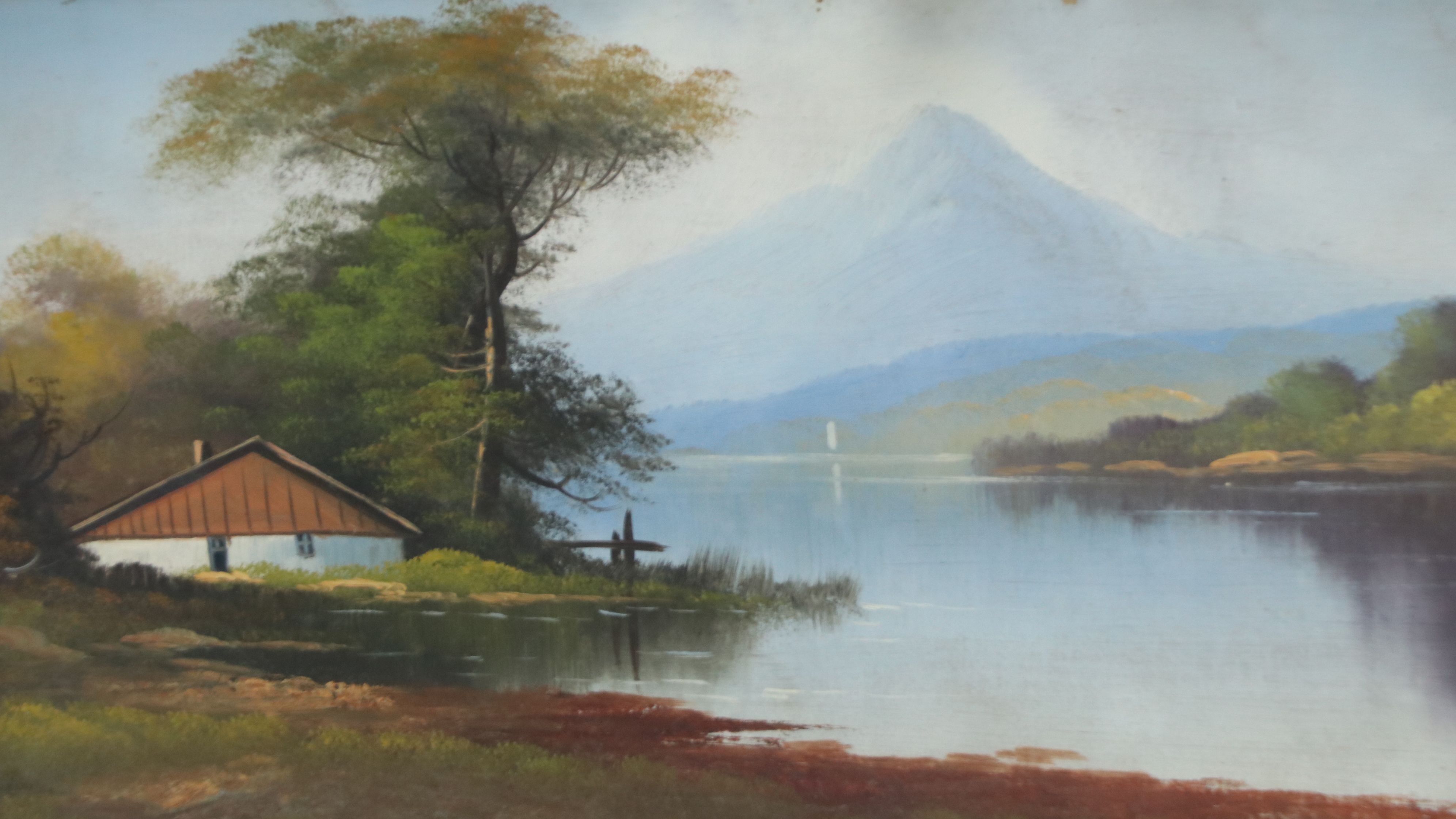 Landscape Oil Painting of Cottage Along River