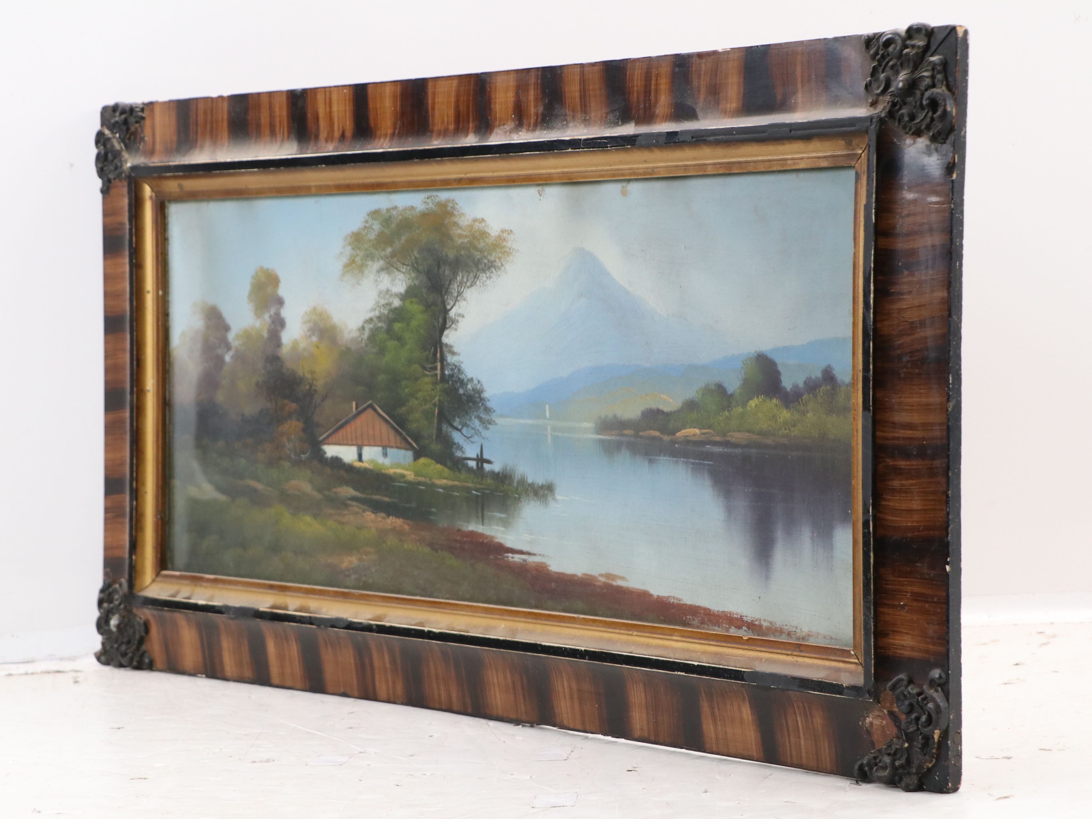 Landscape Oil Painting of Cottage Along River