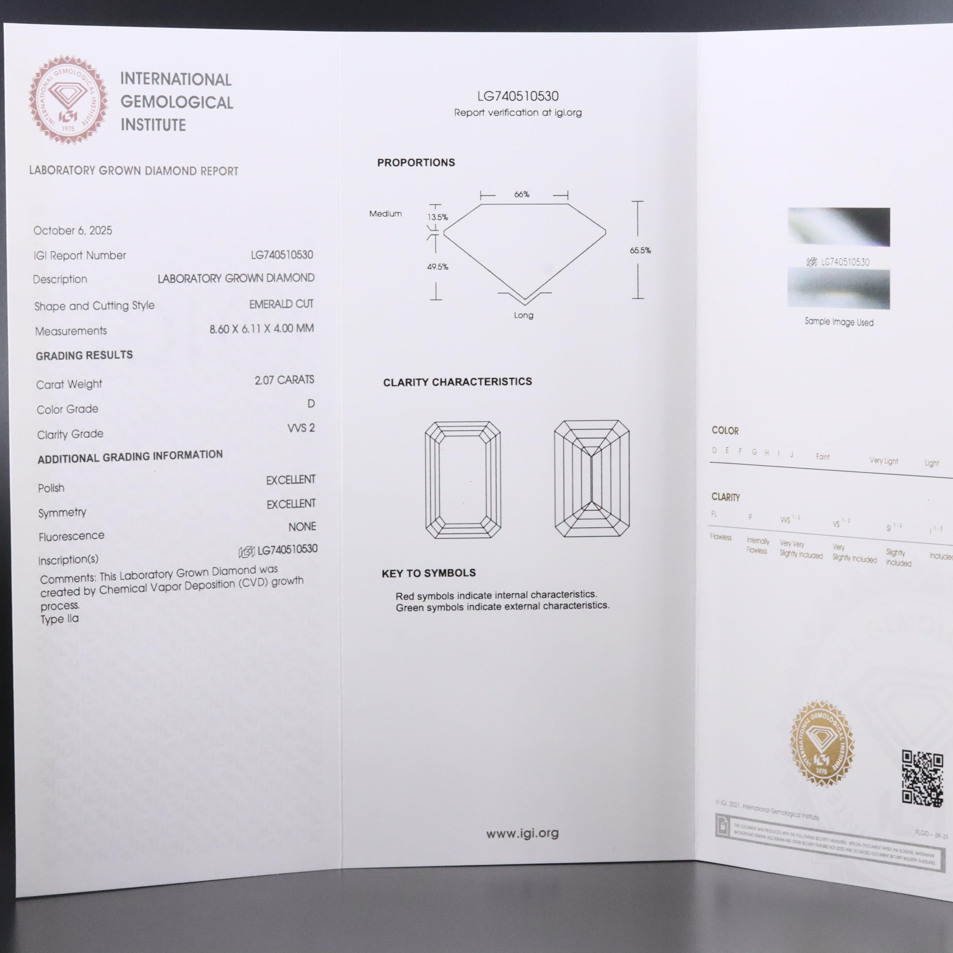 Loose 2.07 CT Lab Grown Diamond with IGI Report