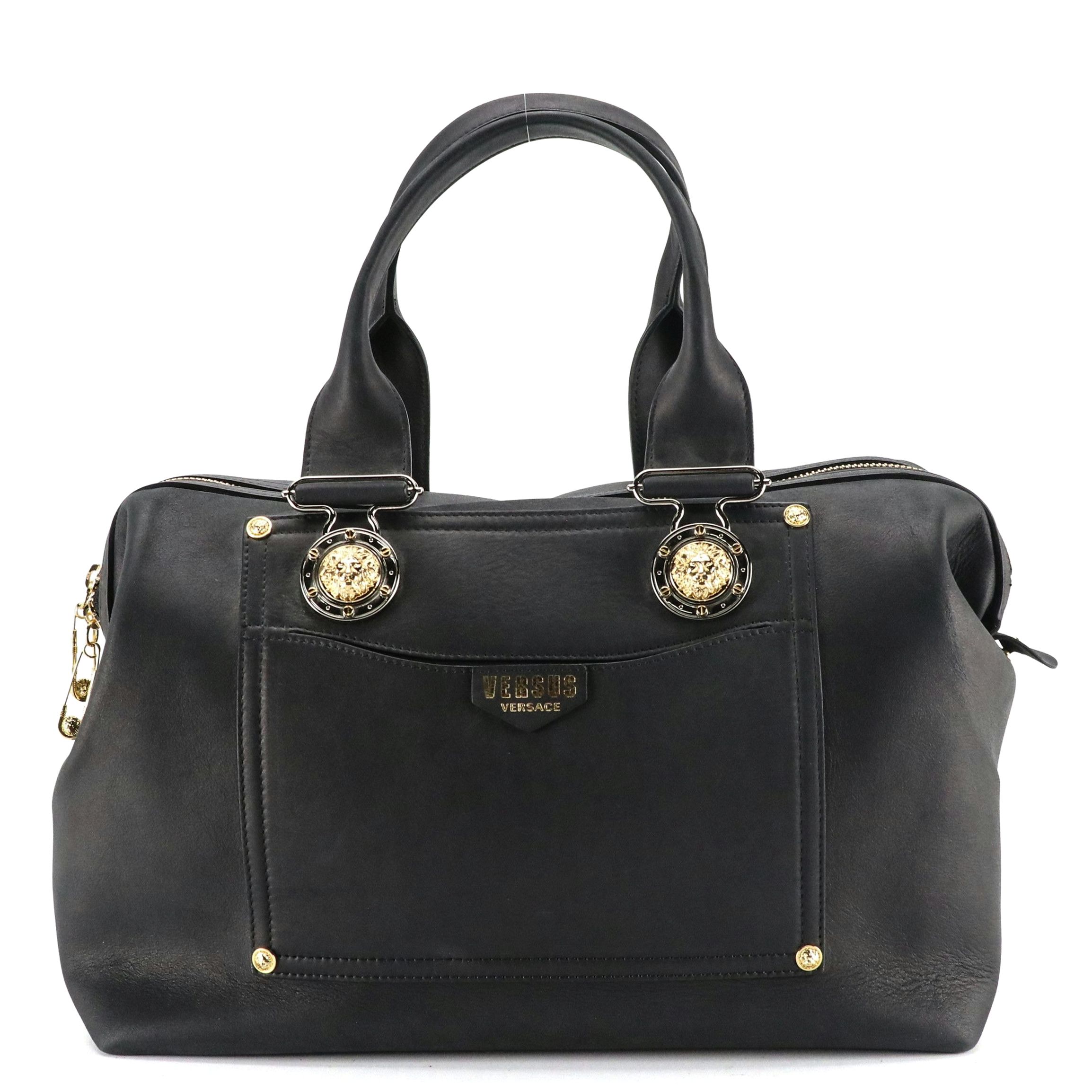 Versace Versus Zippered Satchel in Black Leather