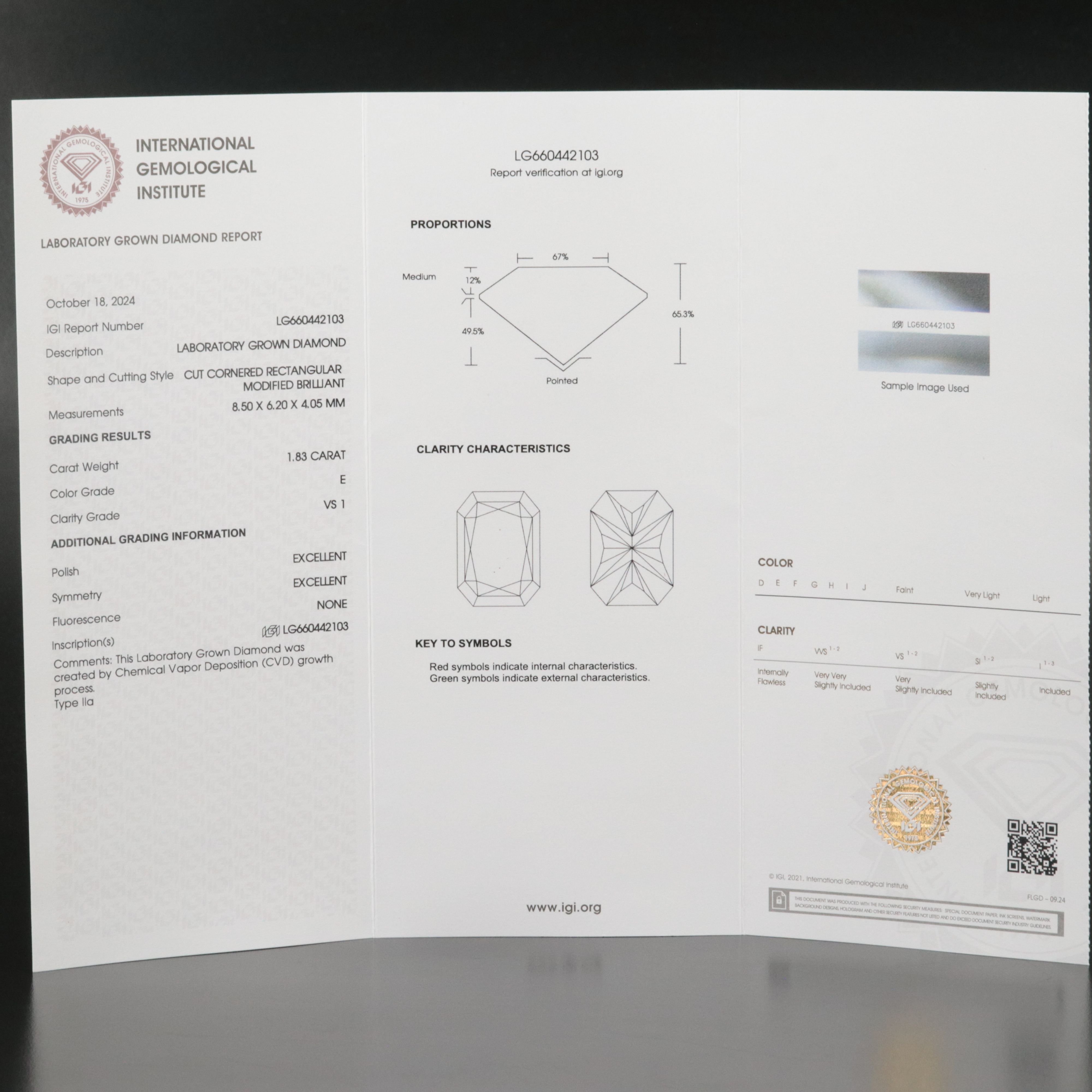 Loose 1.83 CT Lab Grown Diamond with IGI Report