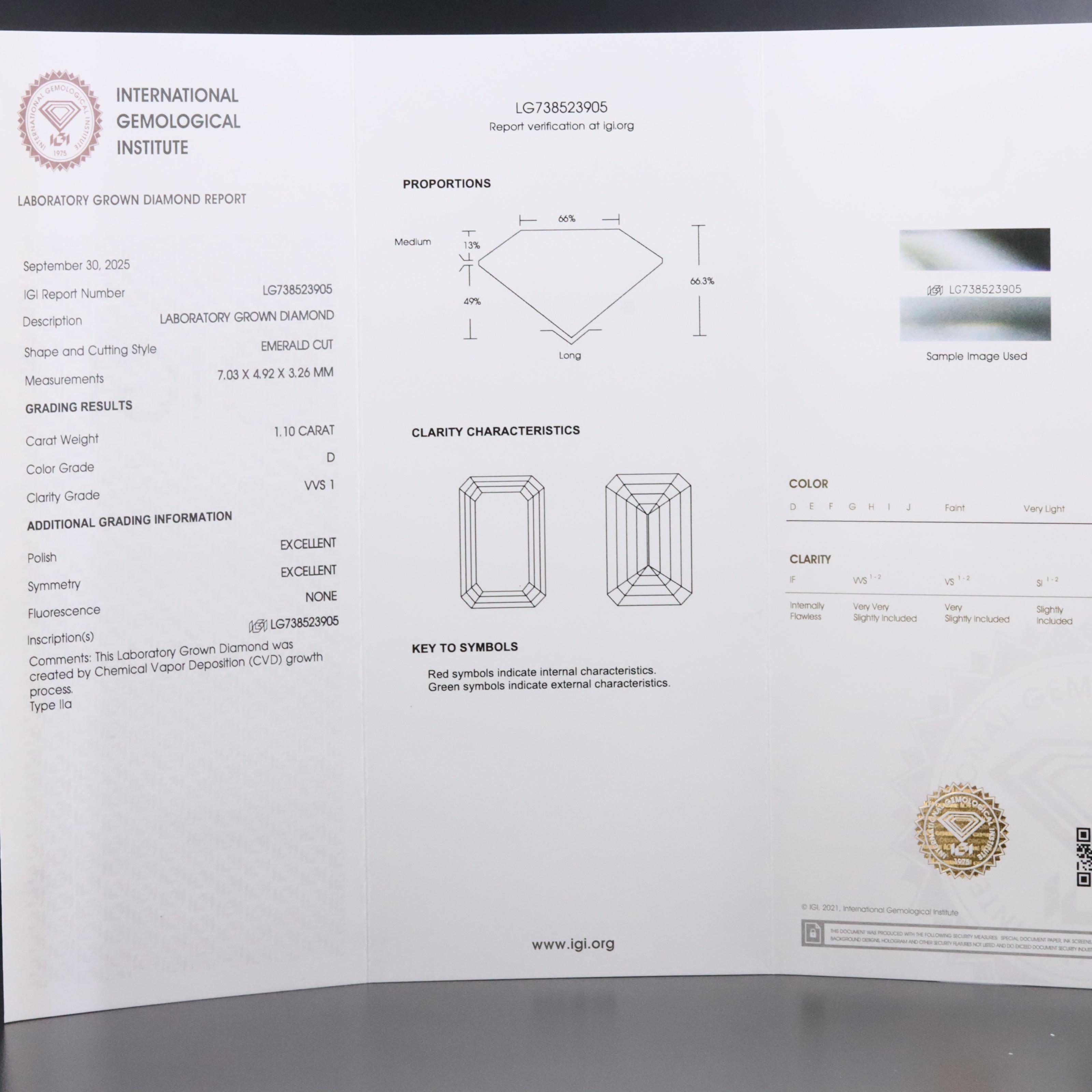 Loose 1.10 CT Lab Grown Diamond with IGI Report