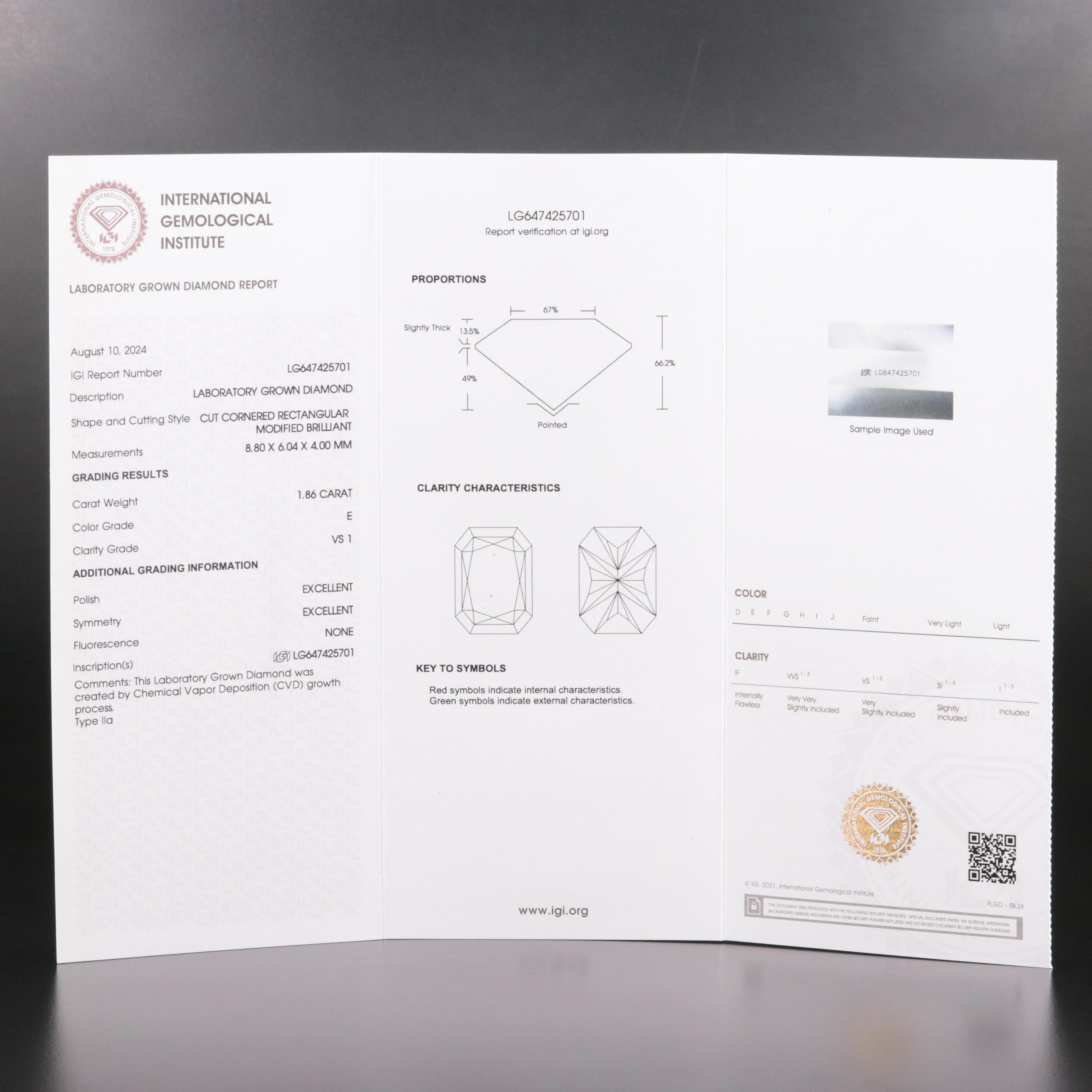 Loose 1.86 CT Lab Grown Diamond with IGI Report