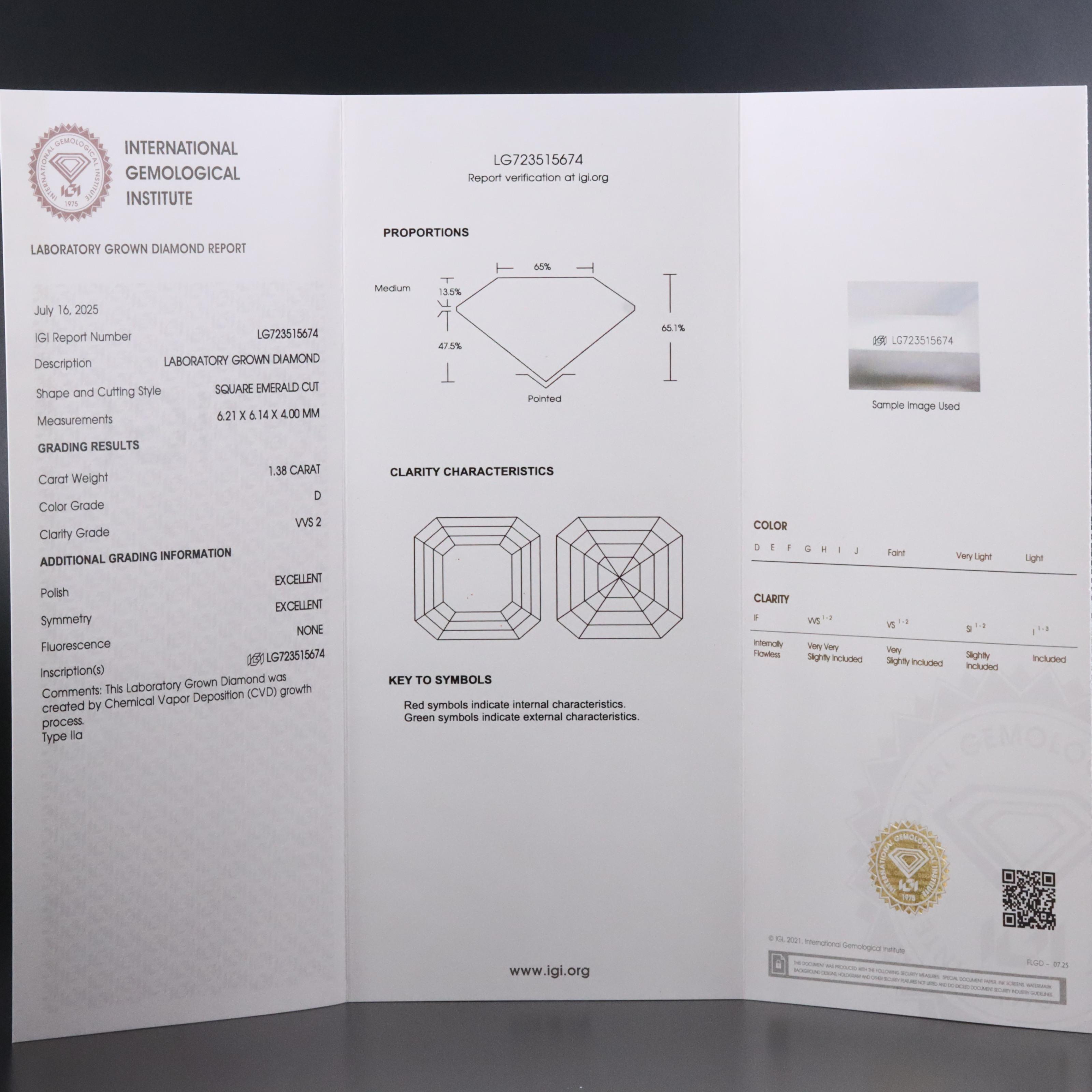 Loose 1.38 CT Lab Grown Diamond with IGI Report