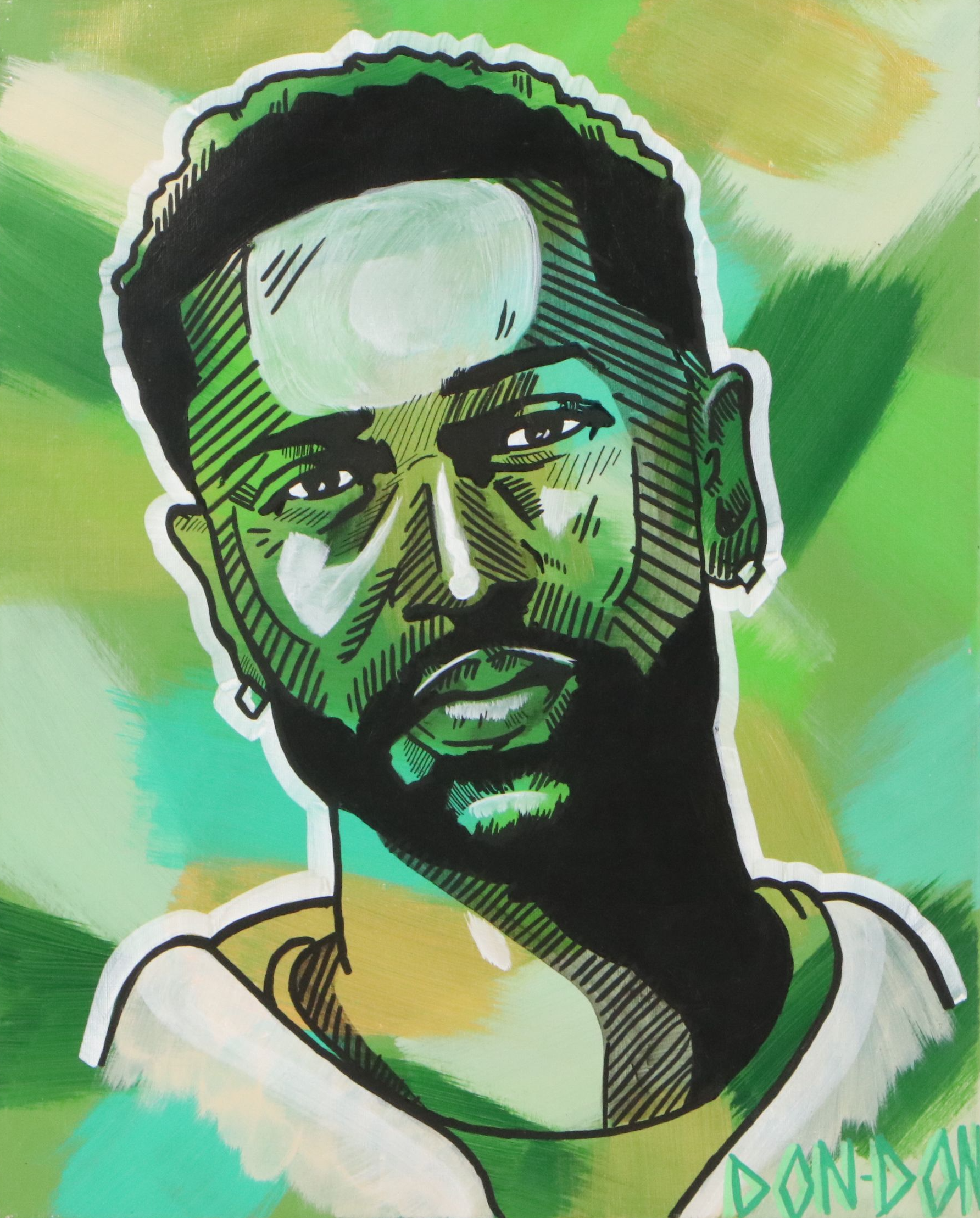 Dondon Portrait Abstract Acrylic Painting of Jayson Tatum, 21st Century