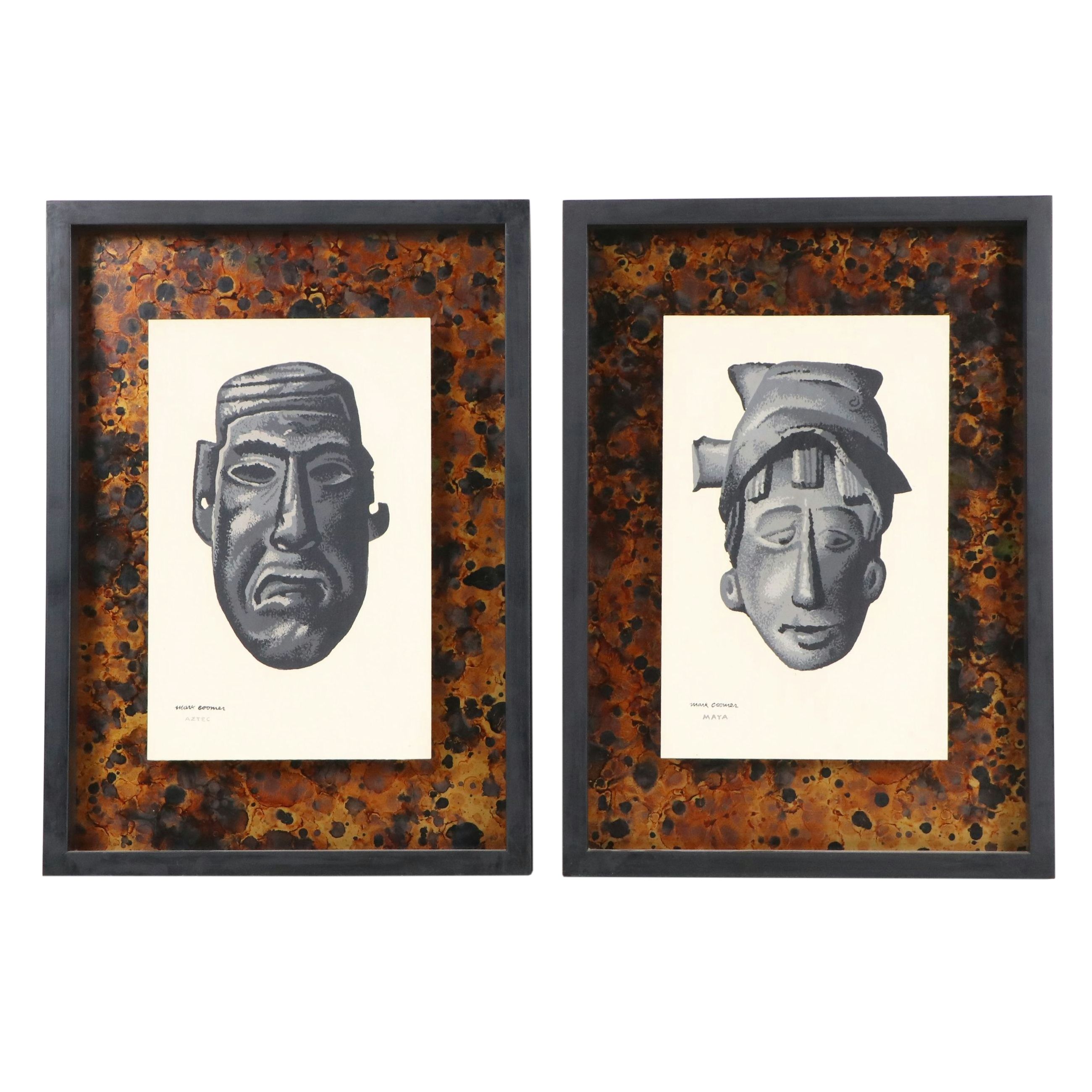 Mark Coomer Serigraphs of Mayan and Aztec Face Masks