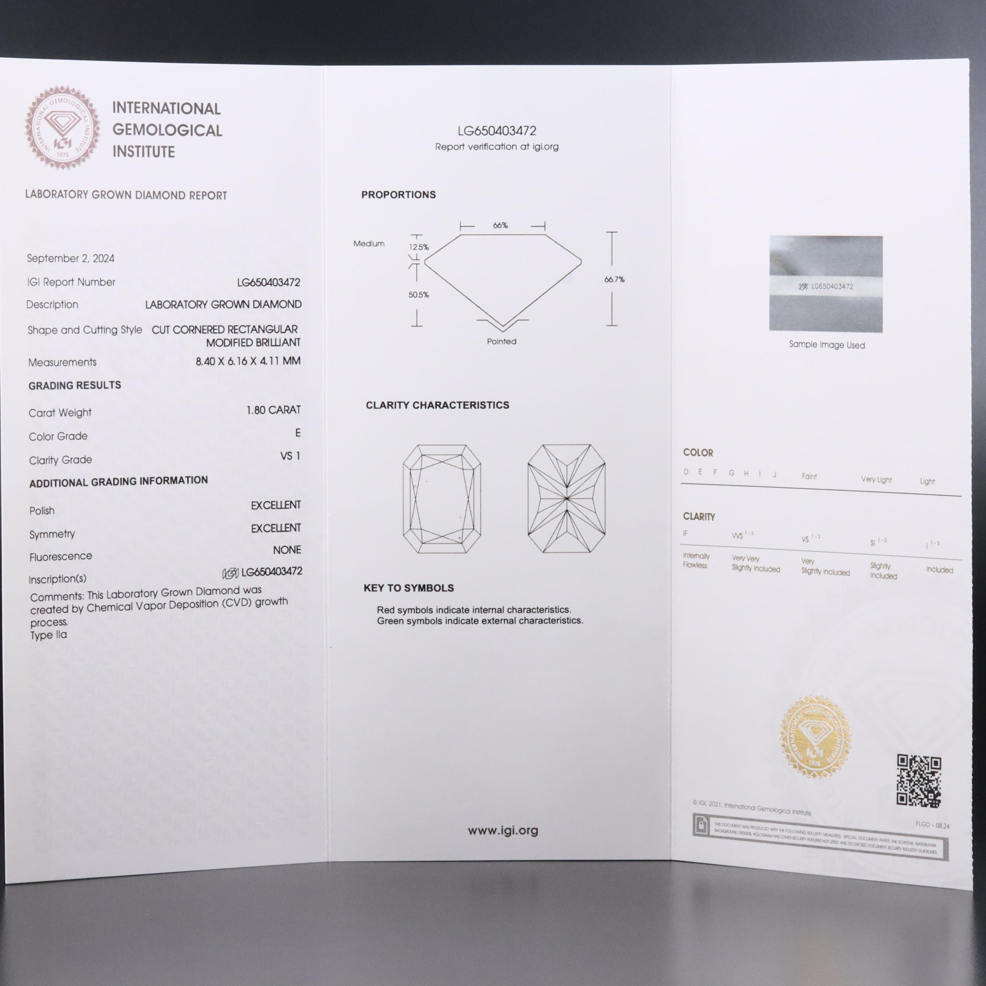 Loose 1.80 CT Lab Grown Diamond with IGI Report