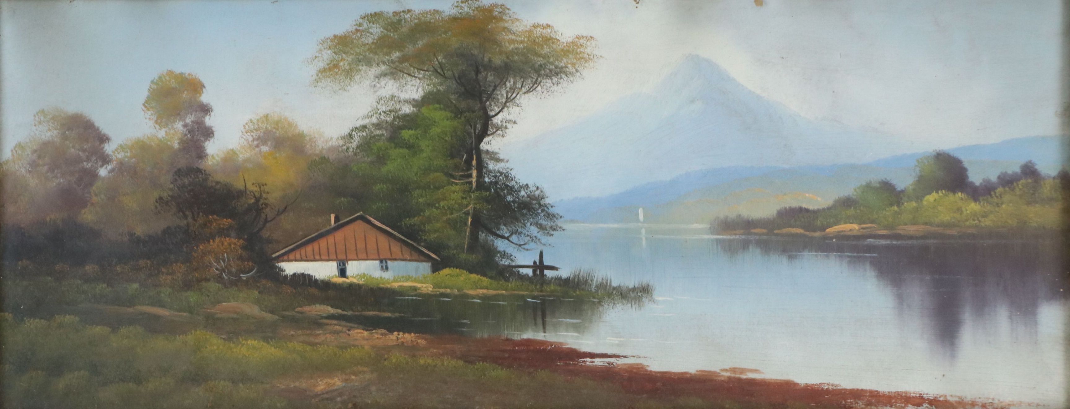 Landscape Oil Painting of Cottage Along River
