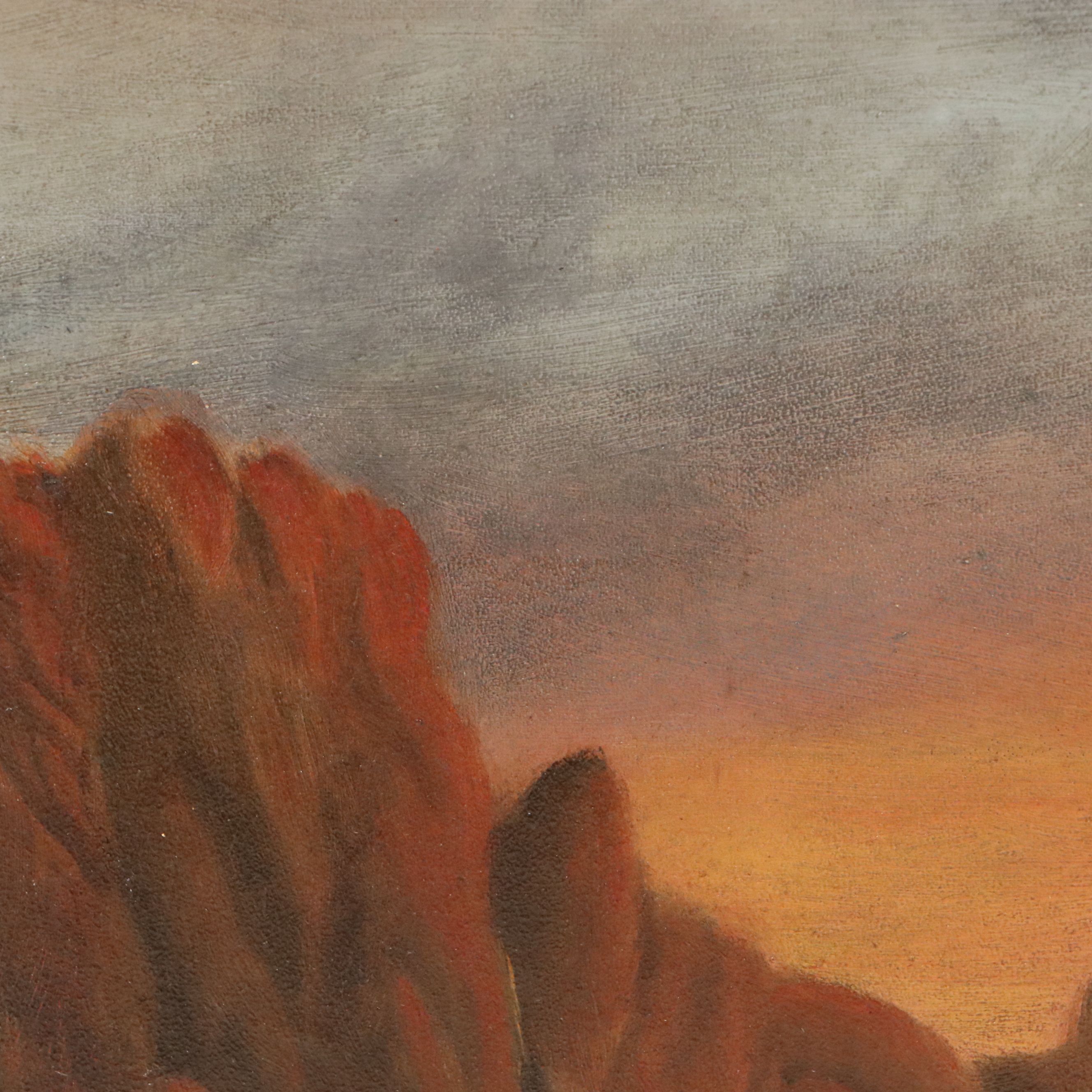 American School Oil Painting of Sunset Lake, Mid-20th Century