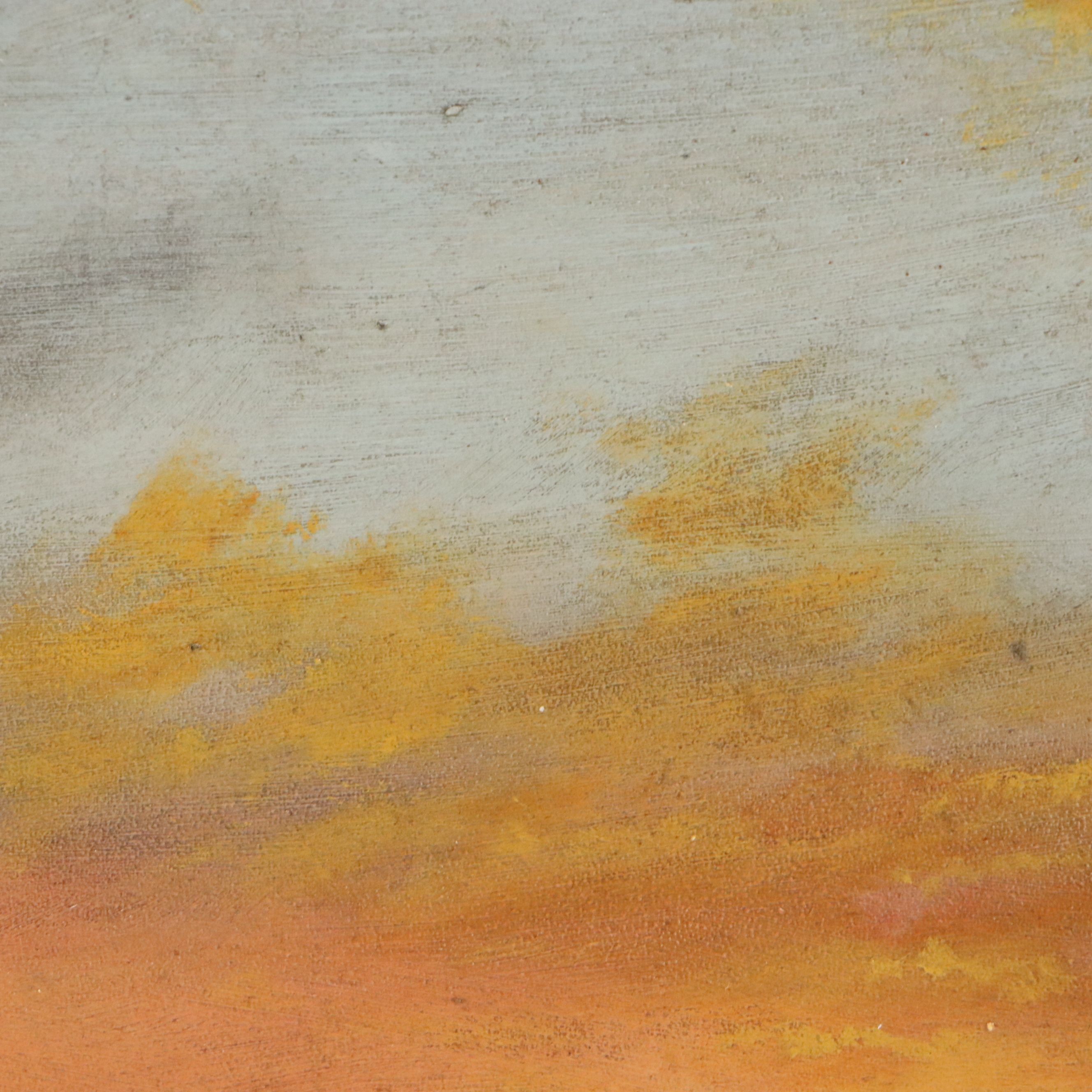 American School Oil Painting of Sunset Lake, Mid-20th Century