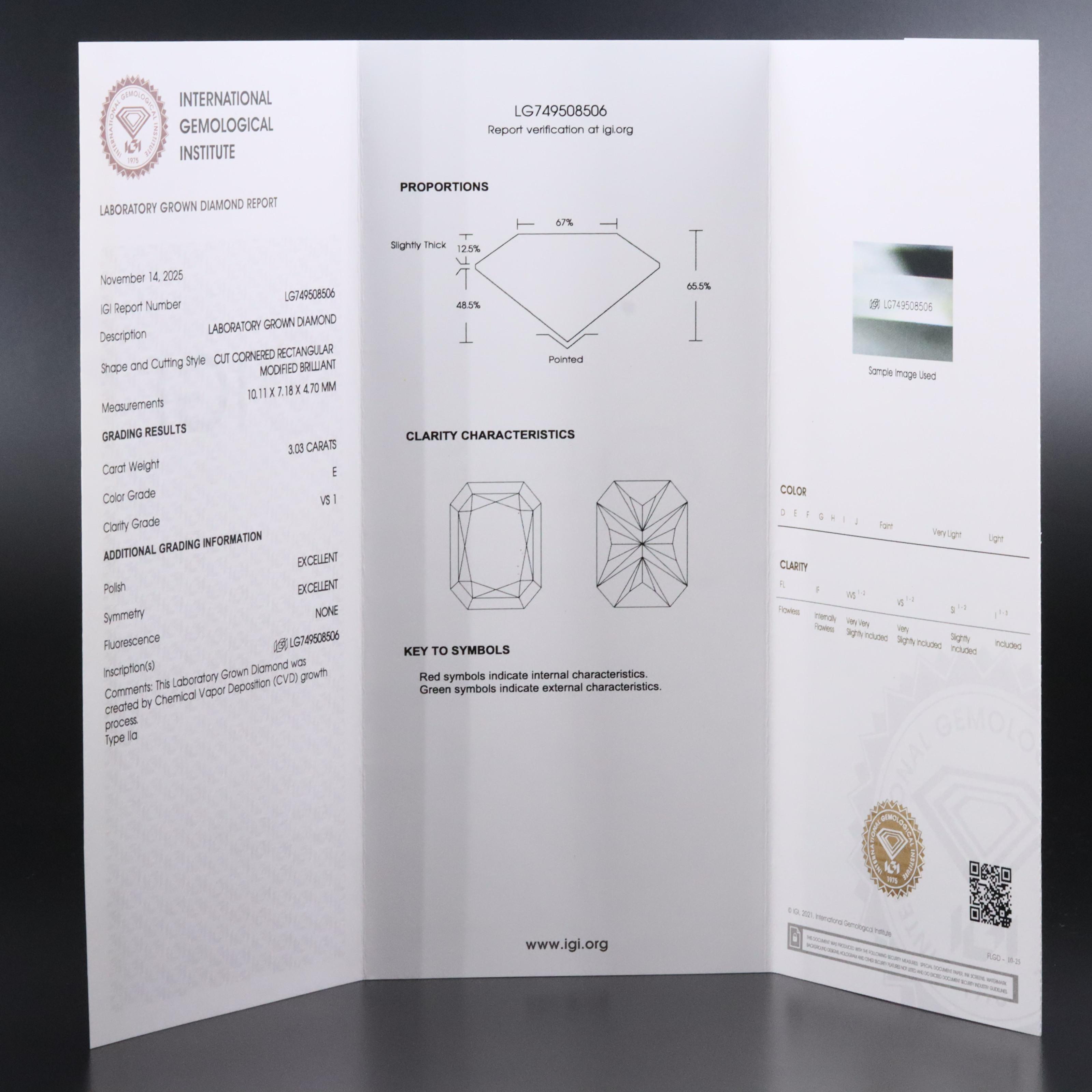 Loose 3.03 CT Lab Grown Diamond with IGI Report