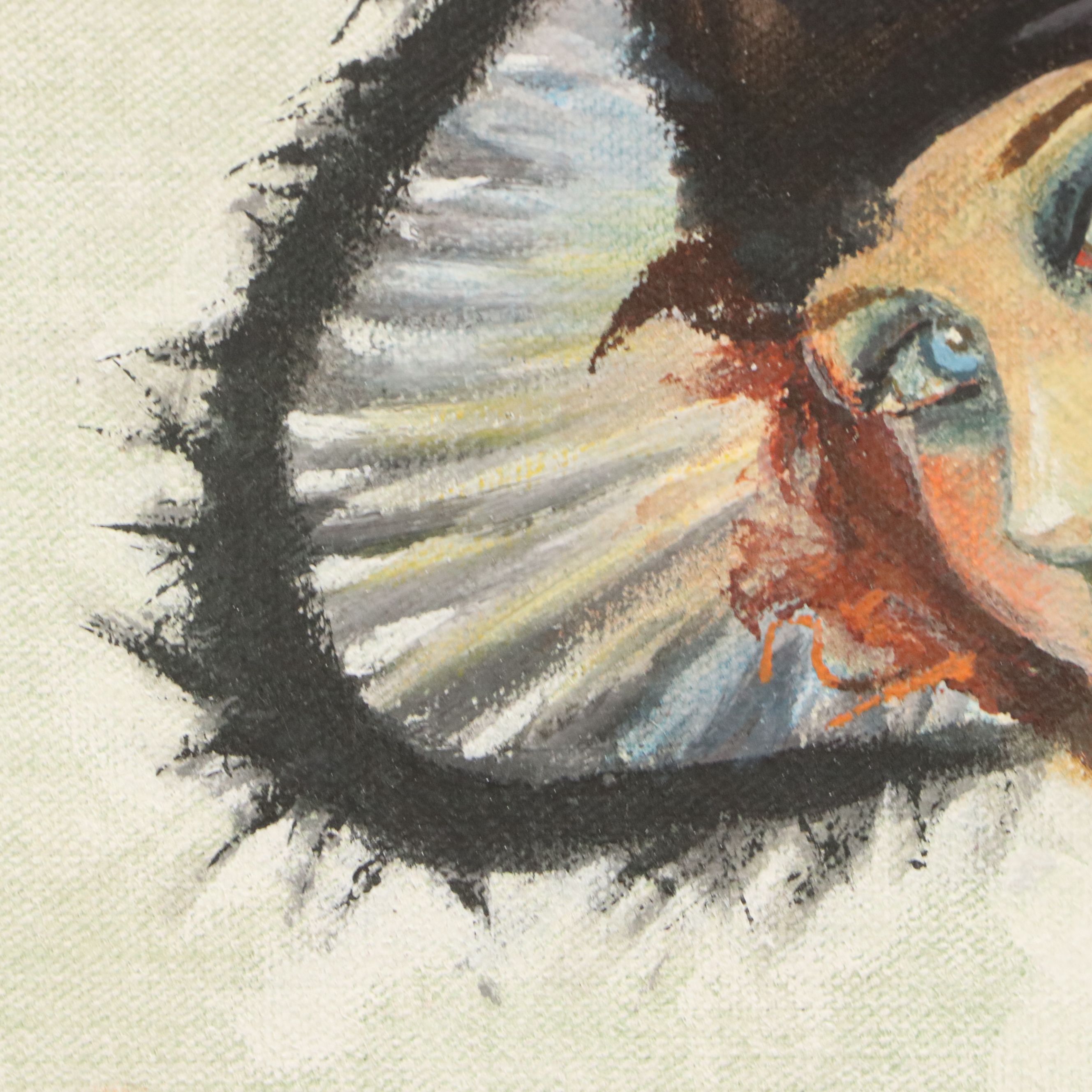 Oil Painting of Woman in Black in Hat, Mid-Late 20th Century