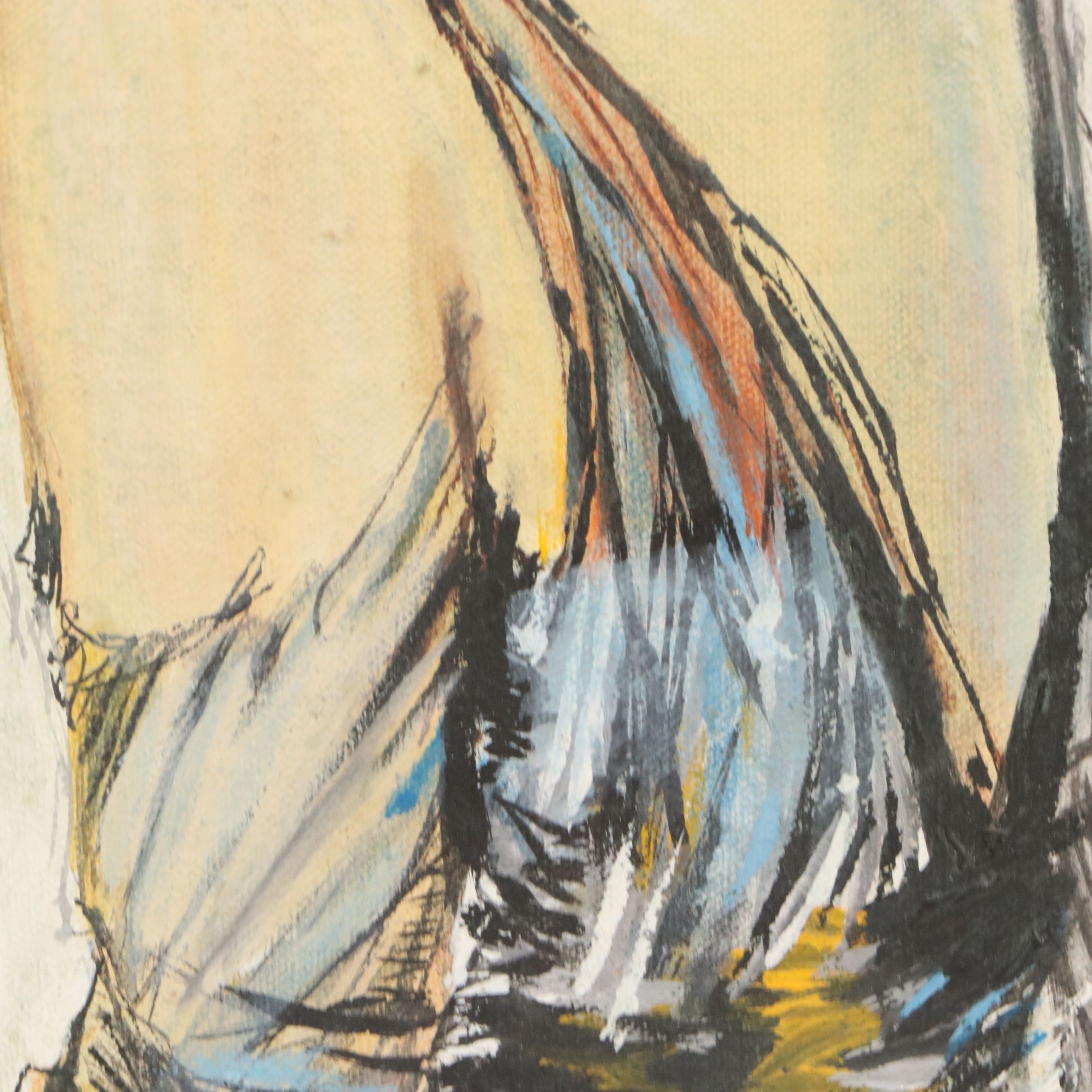 Oil Painting of Woman in Black in Hat, Mid-Late 20th Century