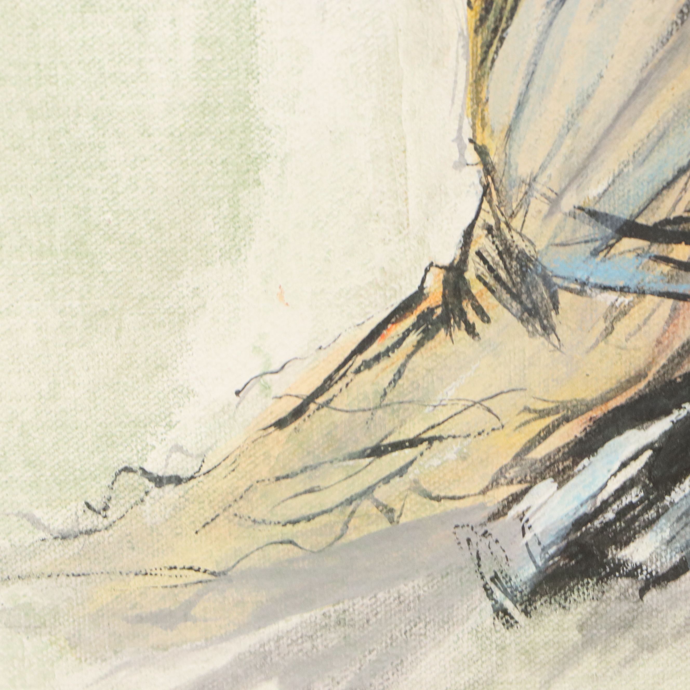 Oil Painting of Woman in Black in Hat, Mid-Late 20th Century