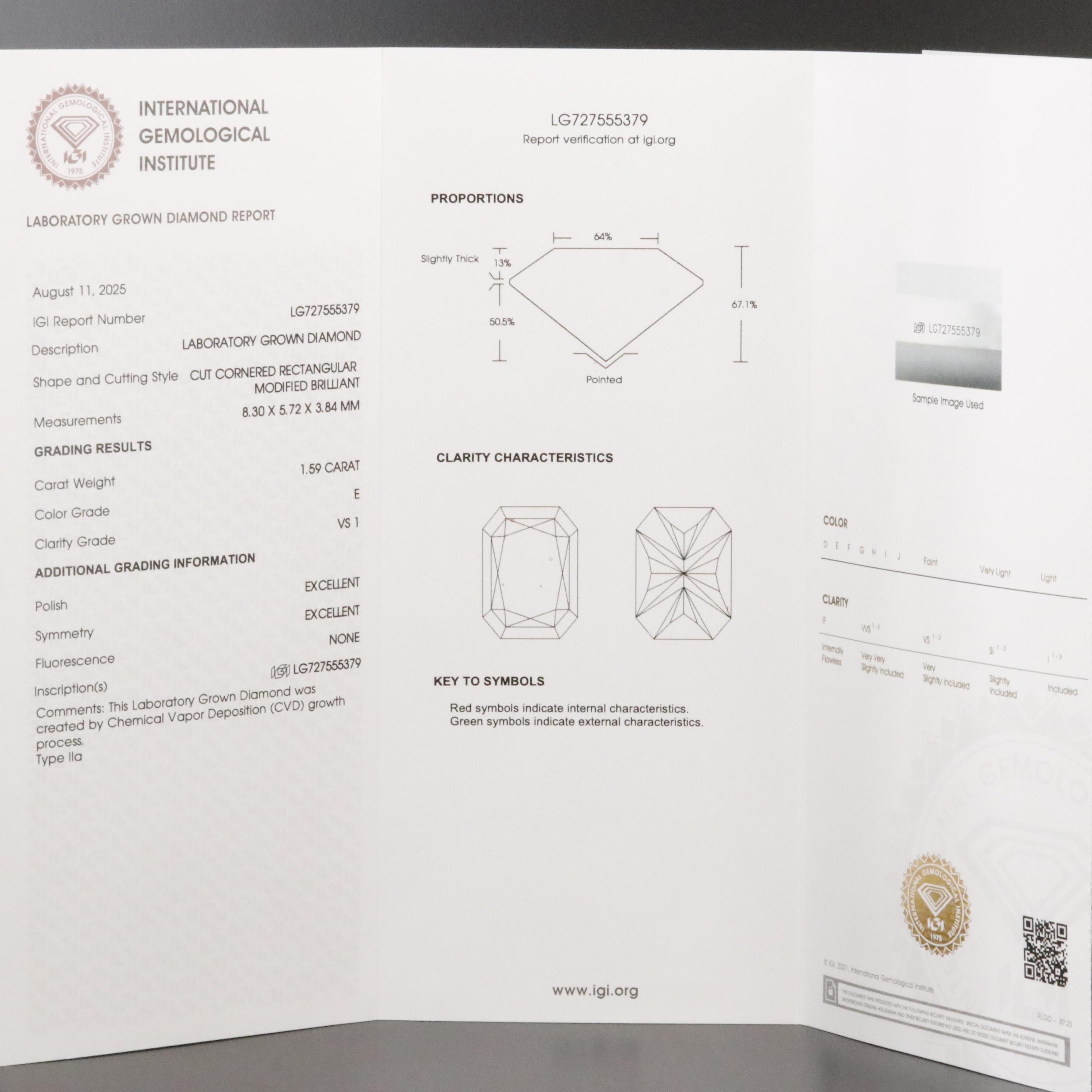 Loose 1.59 CT Lab Grown Diamond with IGI Report