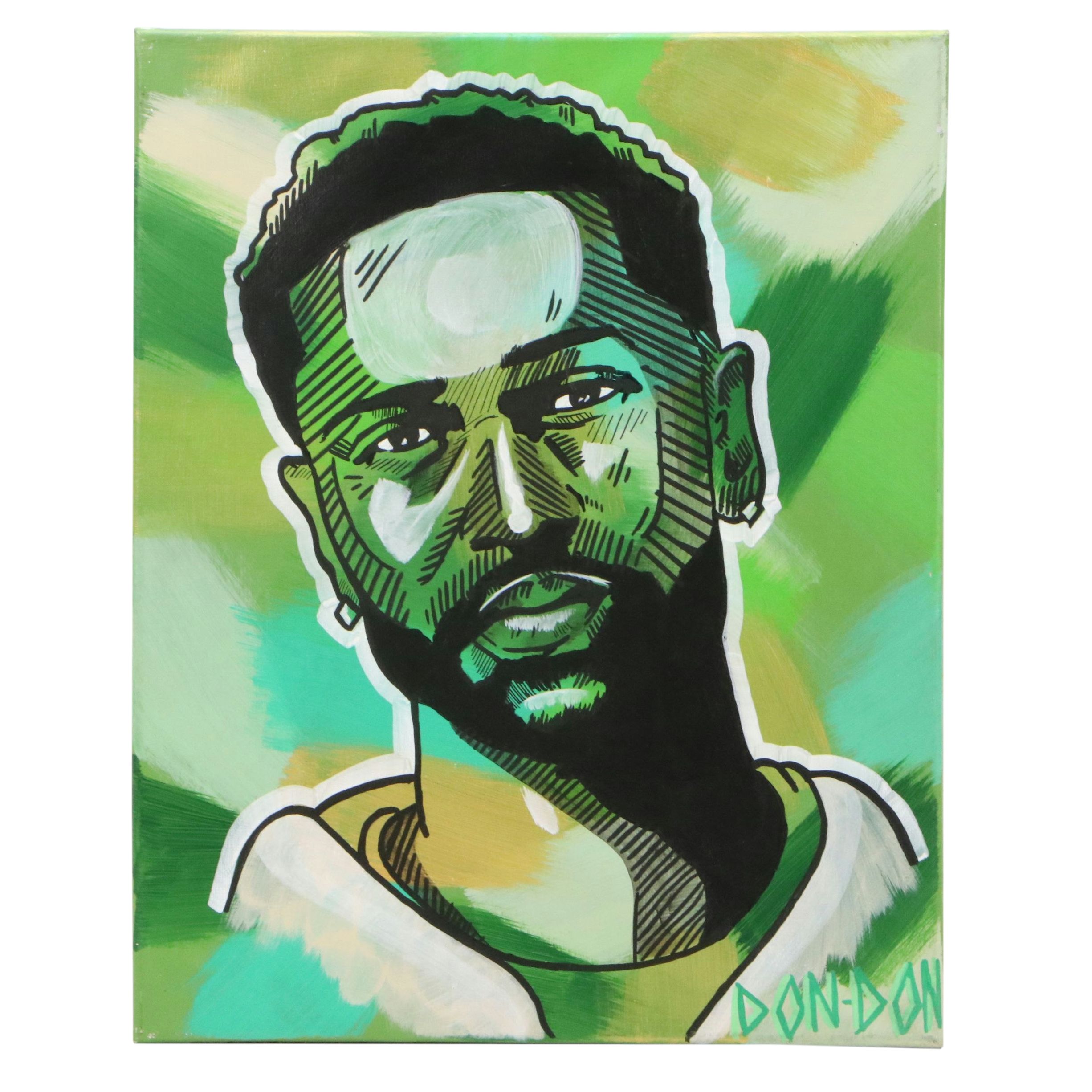 Dondon Portrait Abstract Acrylic Painting of Jayson Tatum, 21st Century