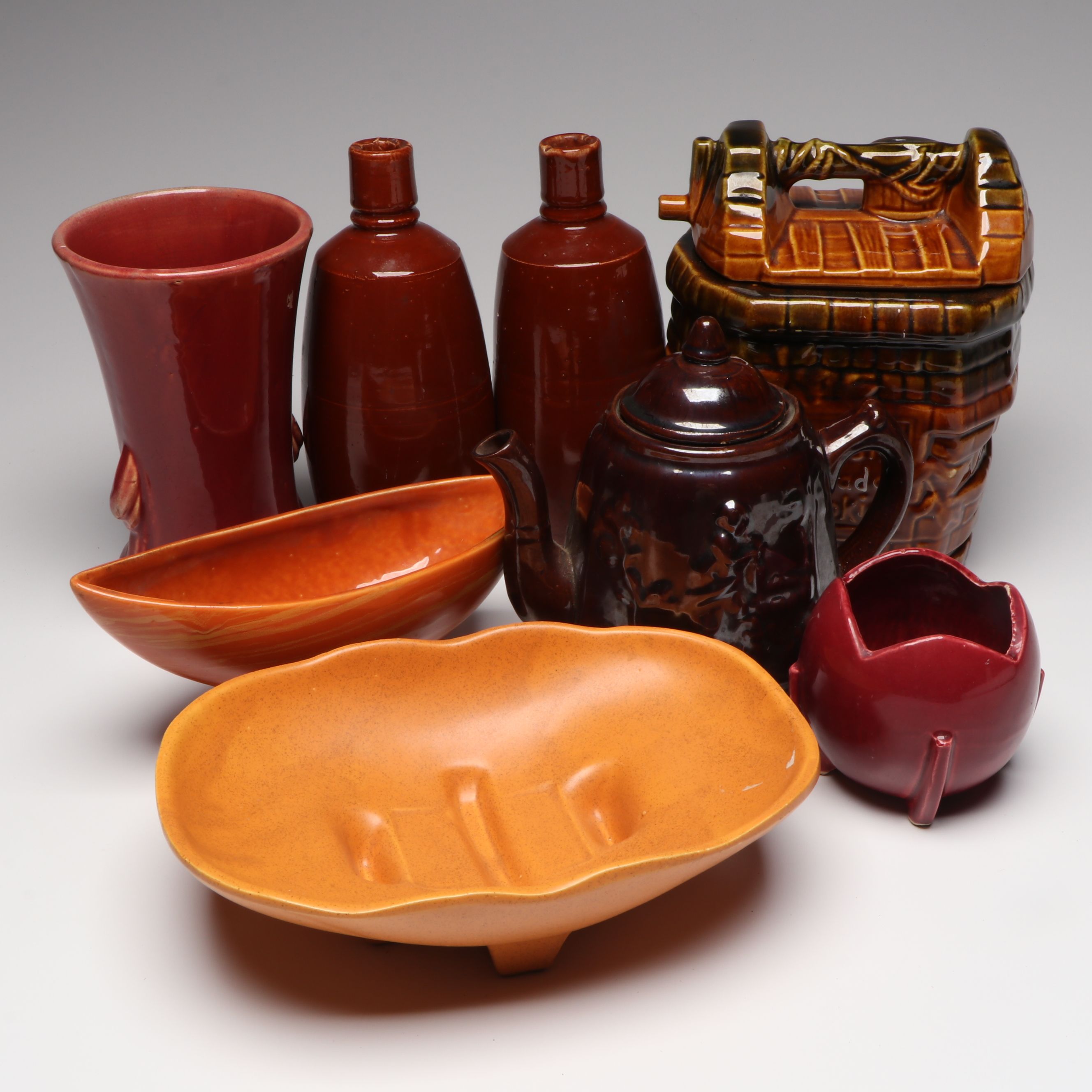 McCoy Wishing Well Cookie Jar with Other Ceramic Teapot, Vases and Bowls