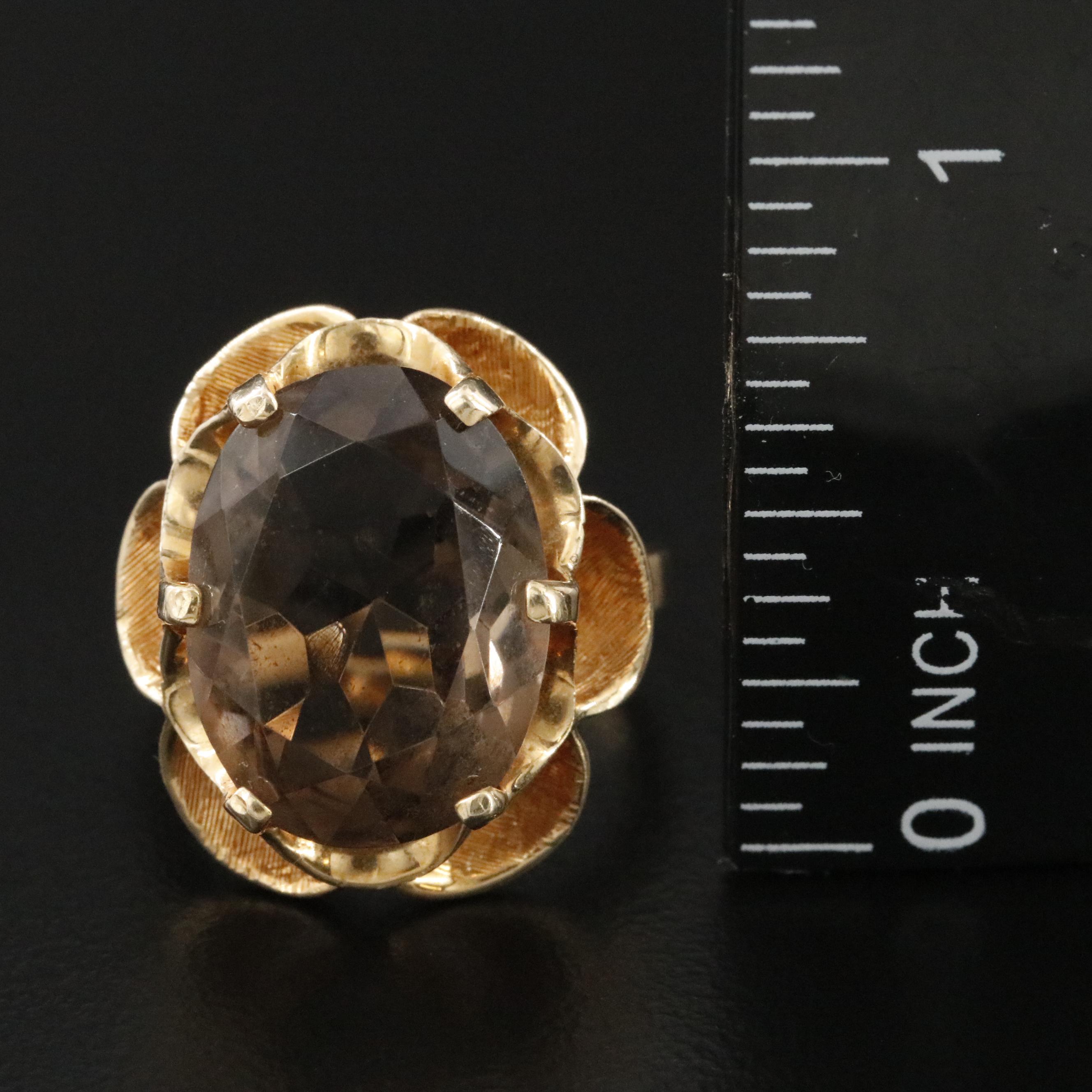 Vintage 14K 7.82 CT Smoky Quartz Buttercup Ring