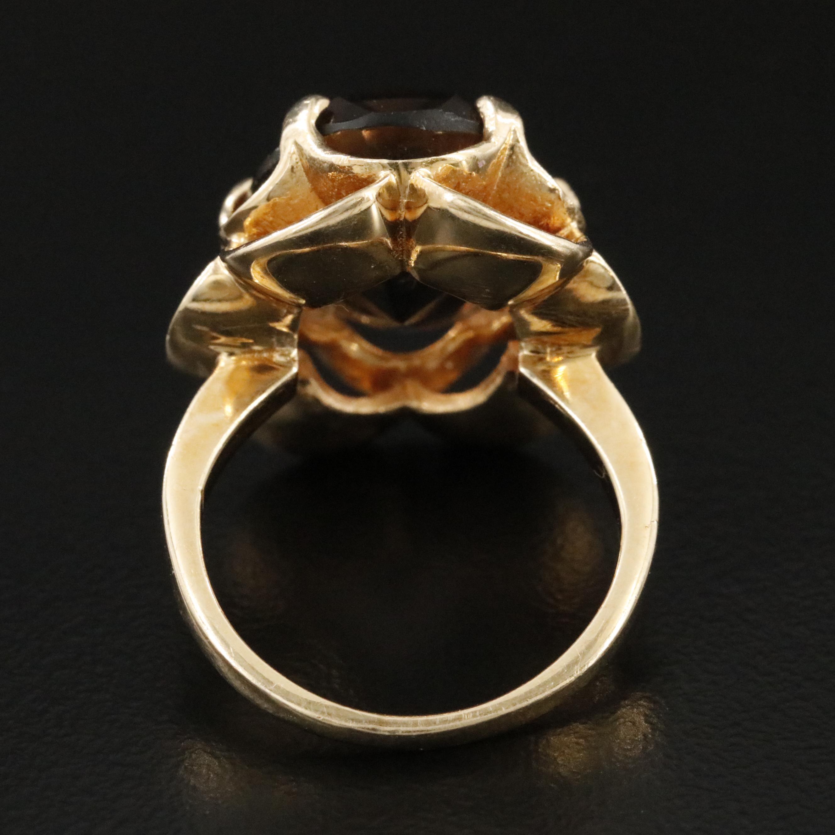 Vintage 14K 7.82 CT Smoky Quartz Buttercup Ring