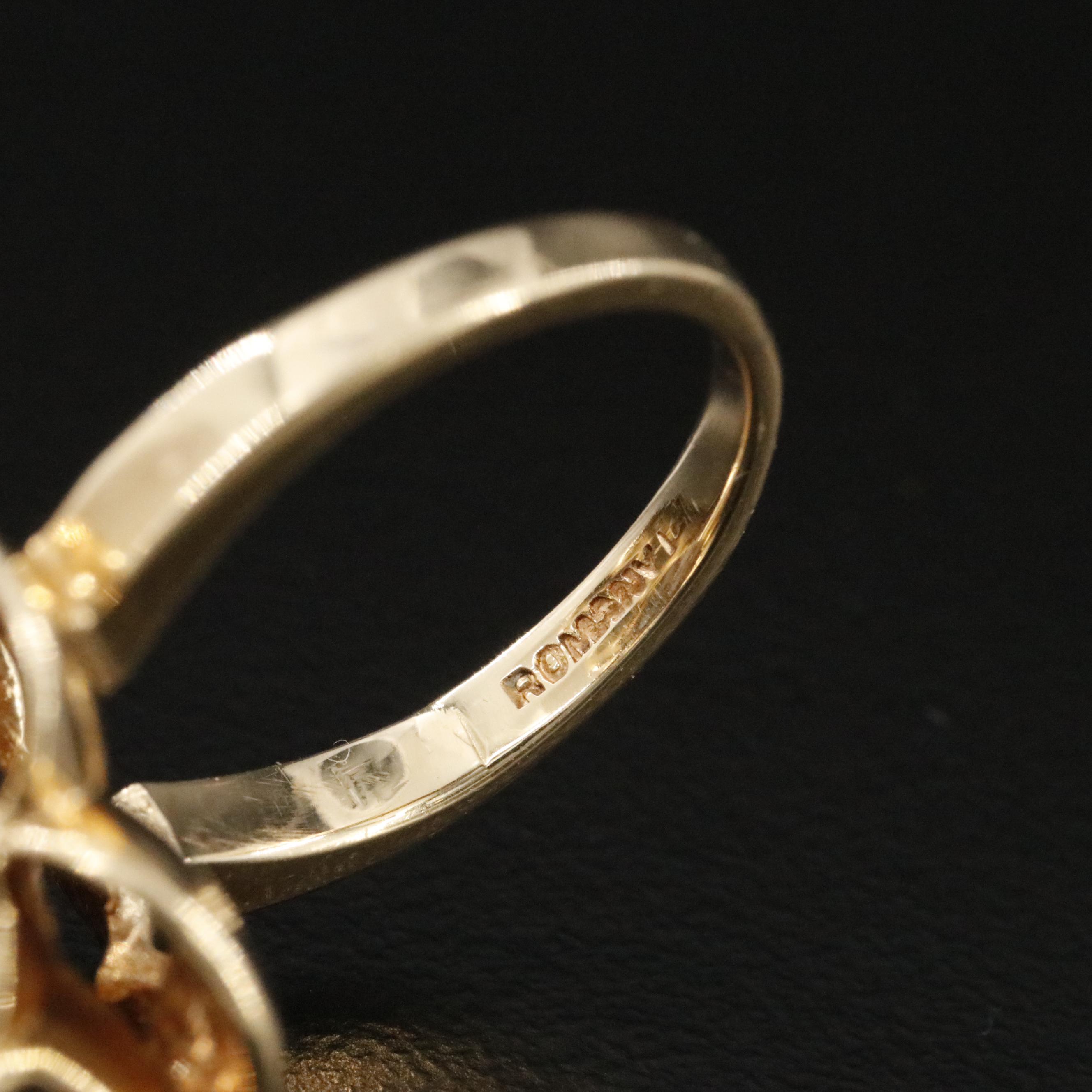 Vintage 14K 7.82 CT Smoky Quartz Buttercup Ring