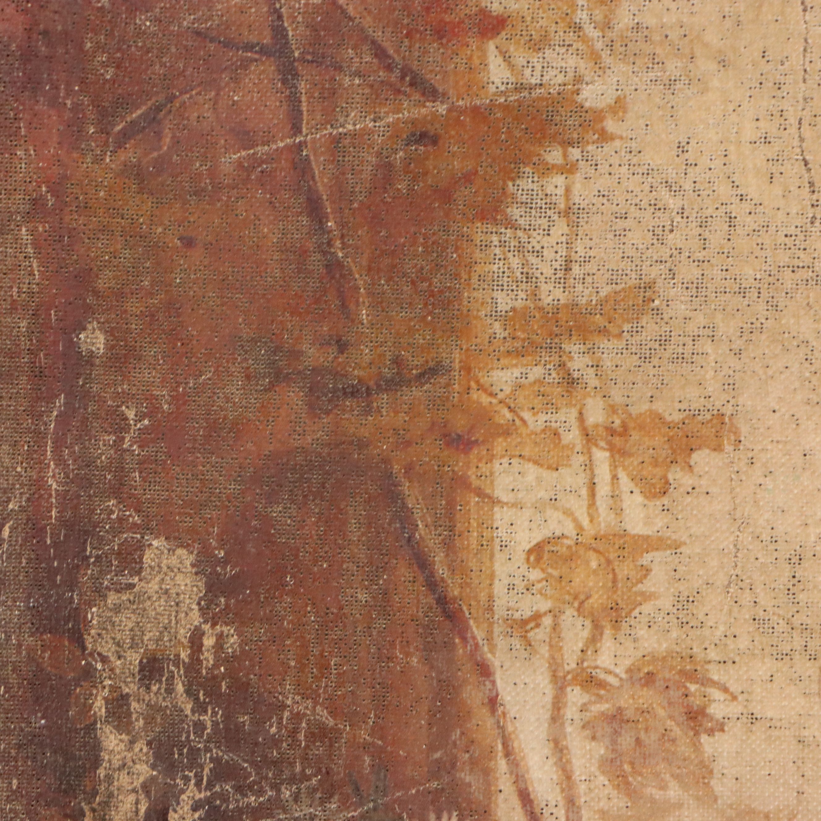 Offset Lithograph of Peacock, Dog and Pigeons in Interior Scene