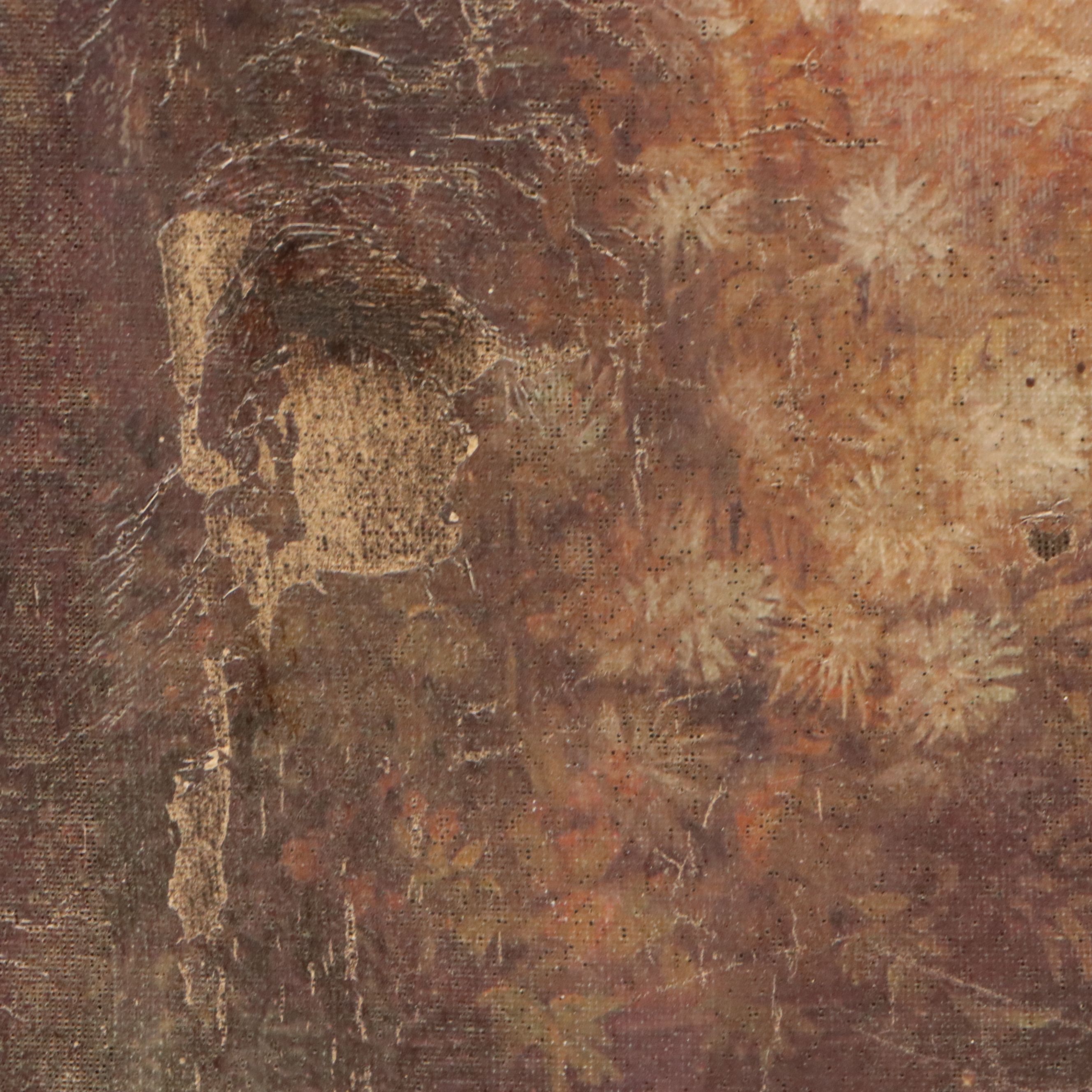 Offset Lithograph of Peacock, Dog and Pigeons in Interior Scene