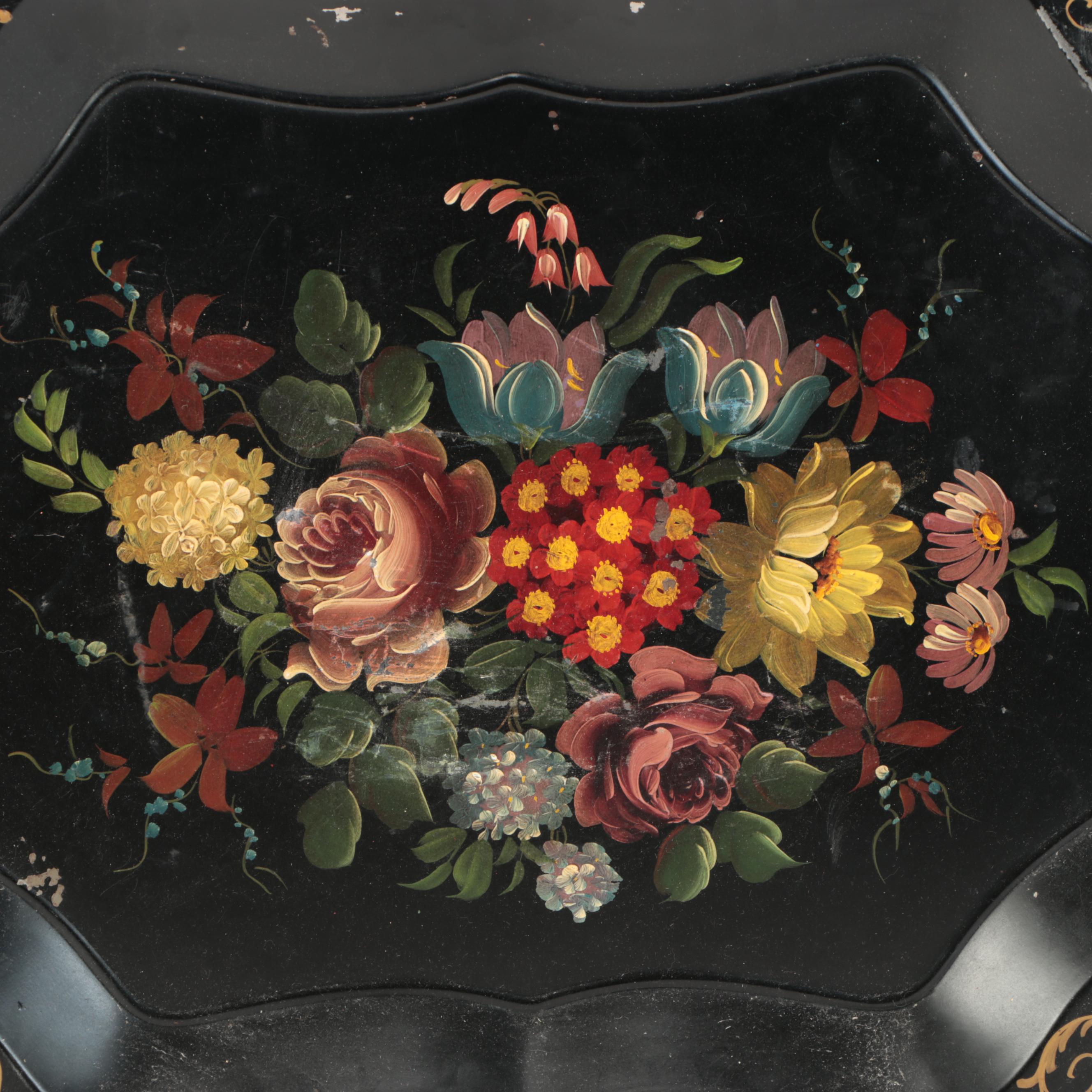 Hand-Painted Floral Toleware Tray