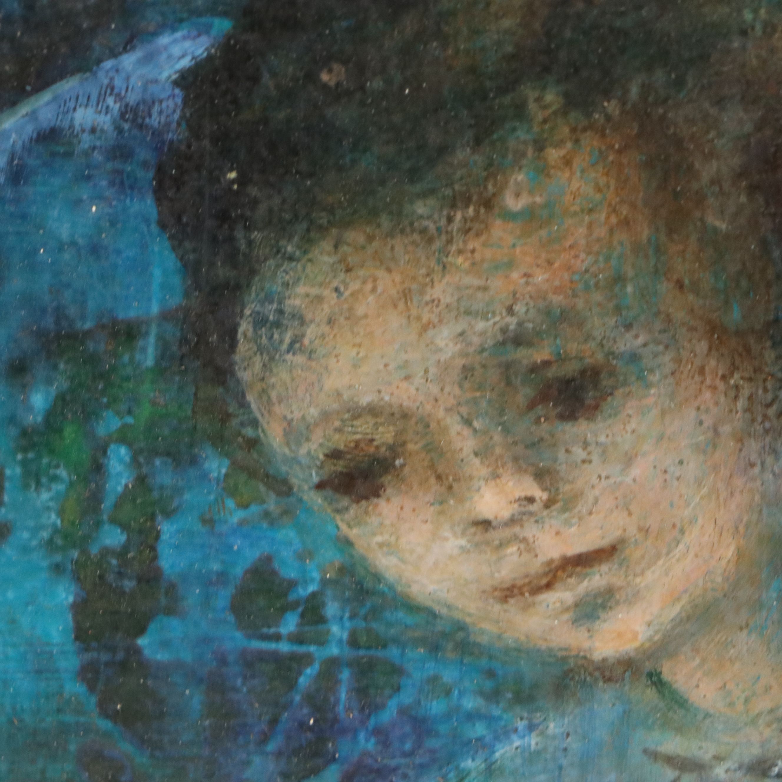 Oil Painting of Two Children Holding White Dove