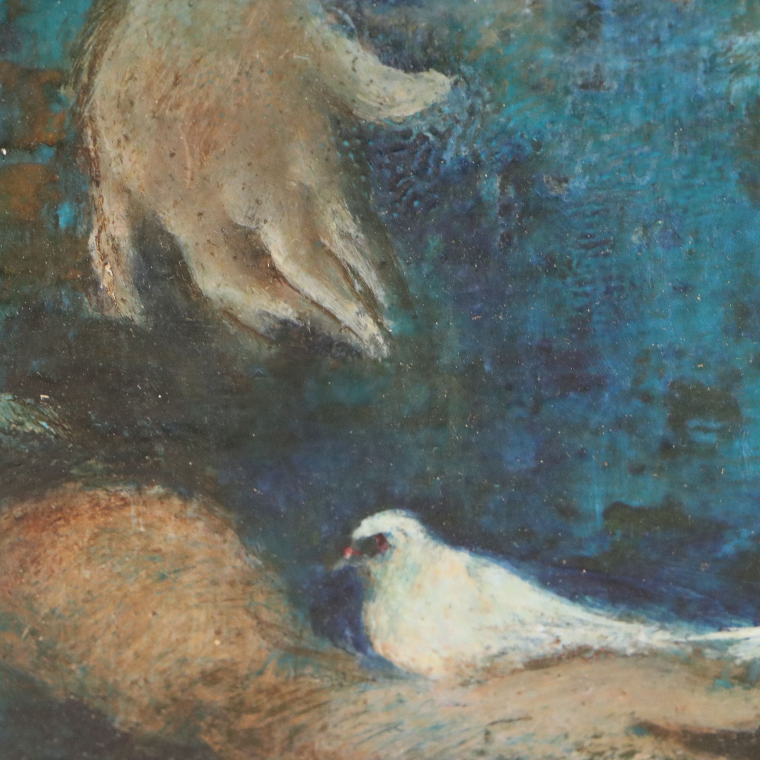 Oil Painting of Two Children Holding White Dove