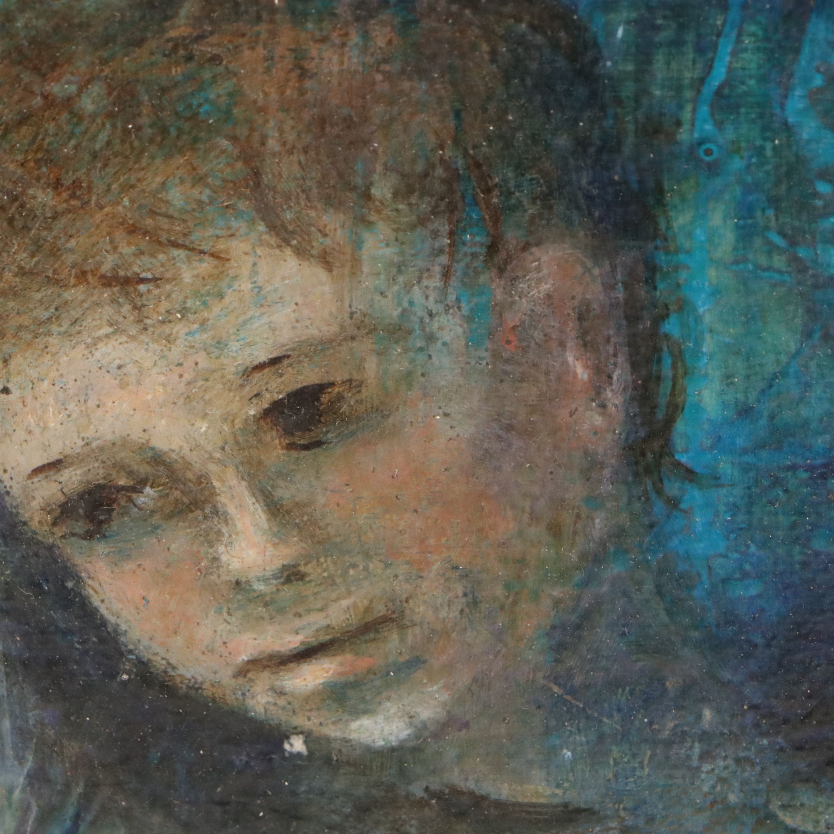 Oil Painting of Two Children Holding White Dove