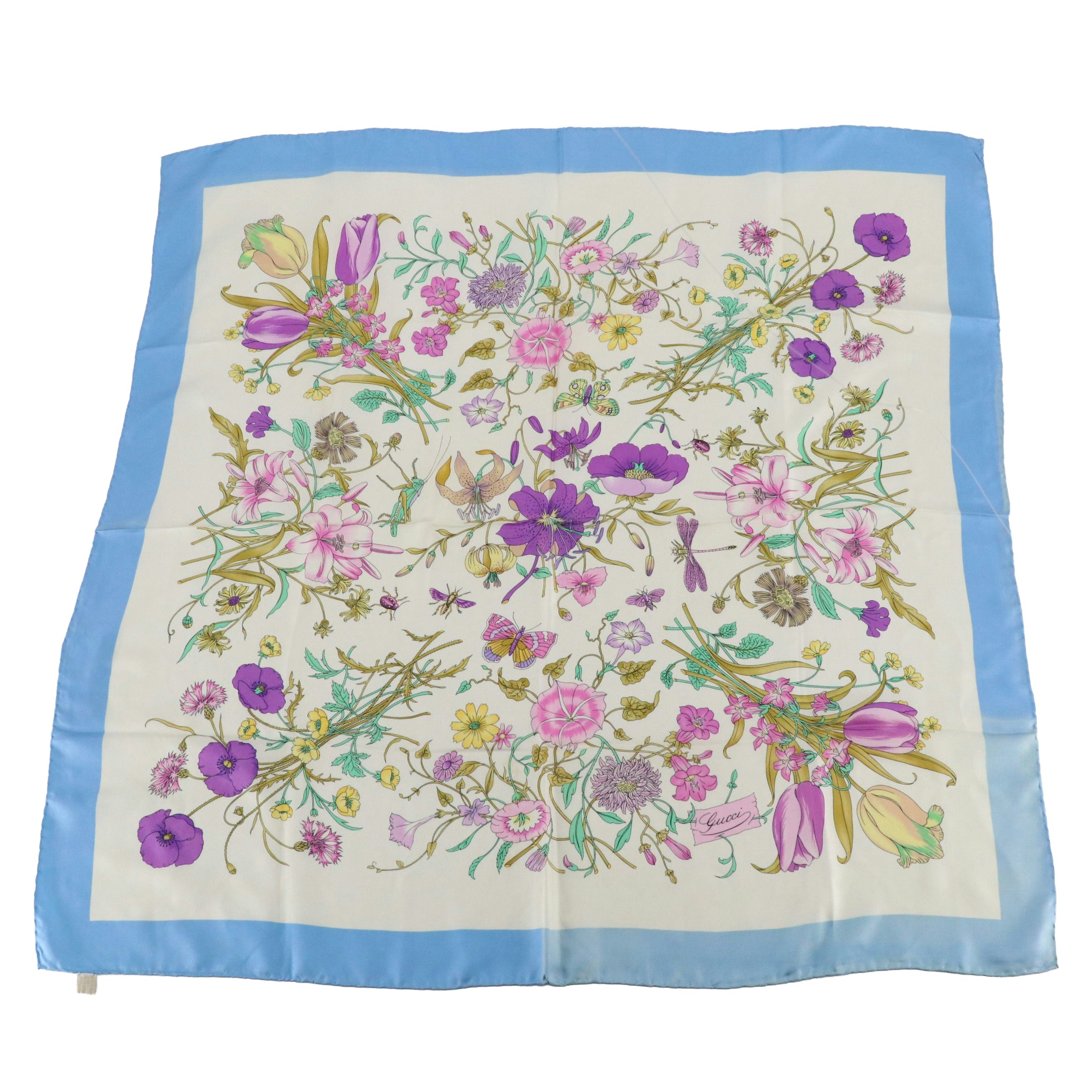 Gucci Flora Print Silk Twill Scarf