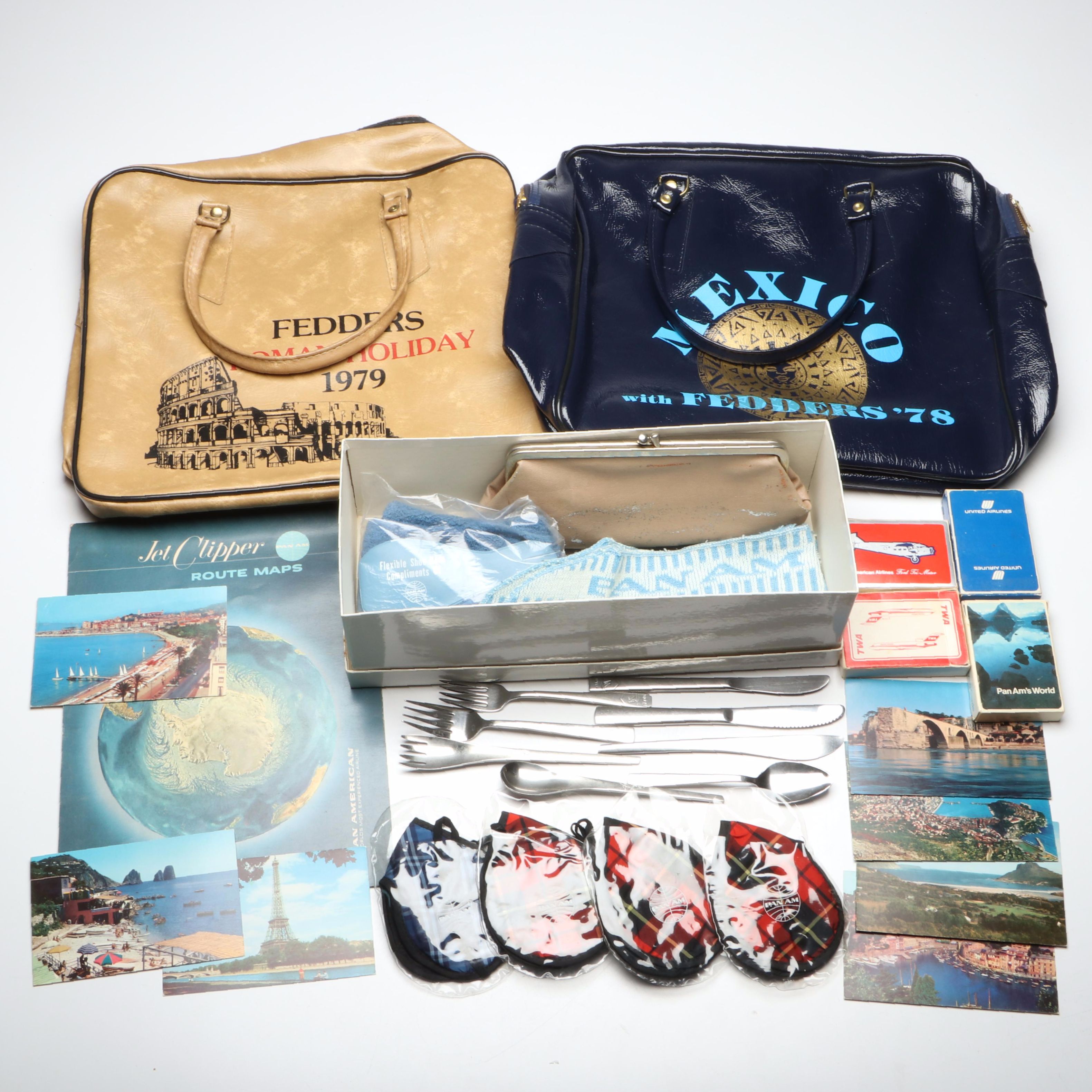 Pan Am Vintage Bags with Playing Cards and Other Collectibles
