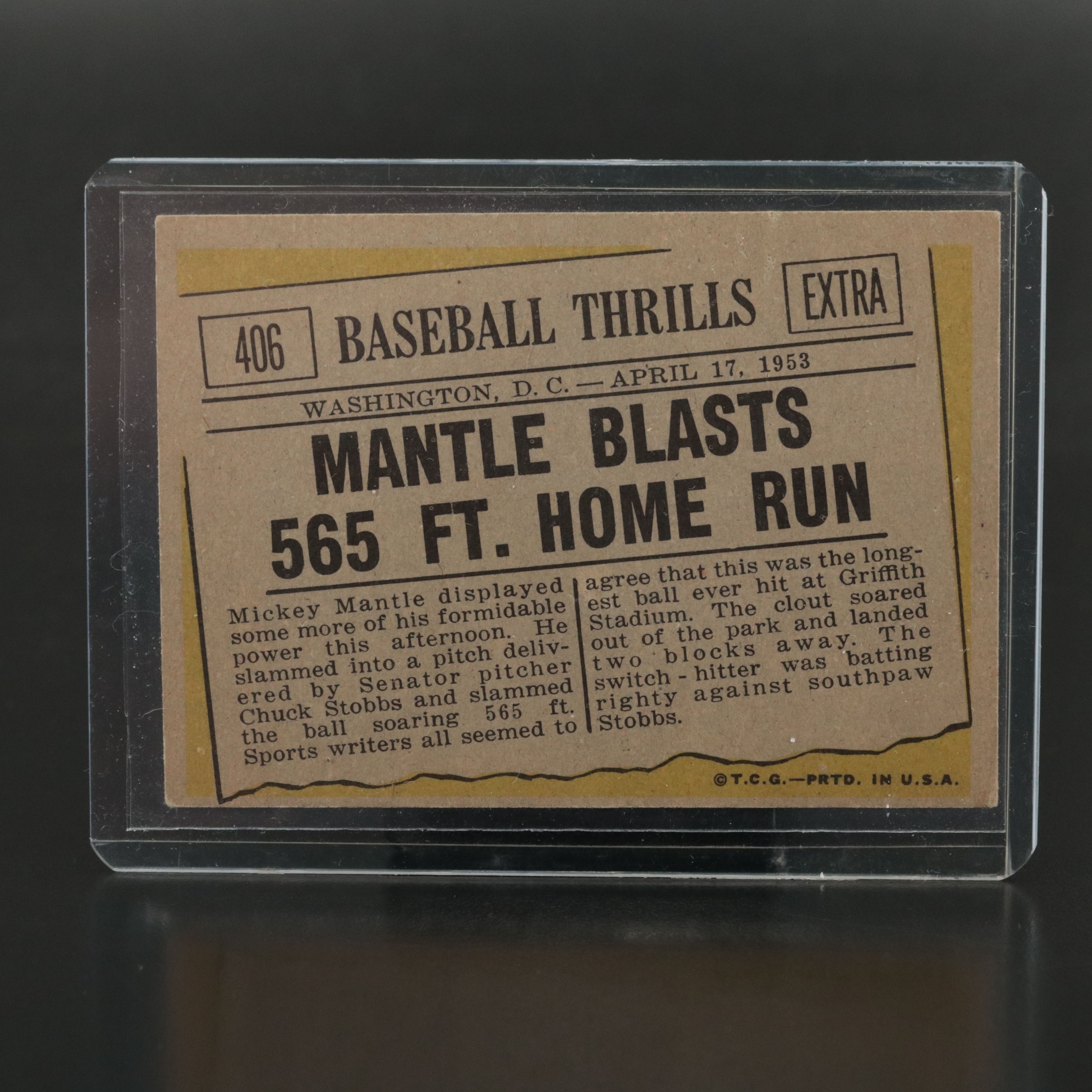 1961 Topps Mickey Mantle Baseball Thrills Card