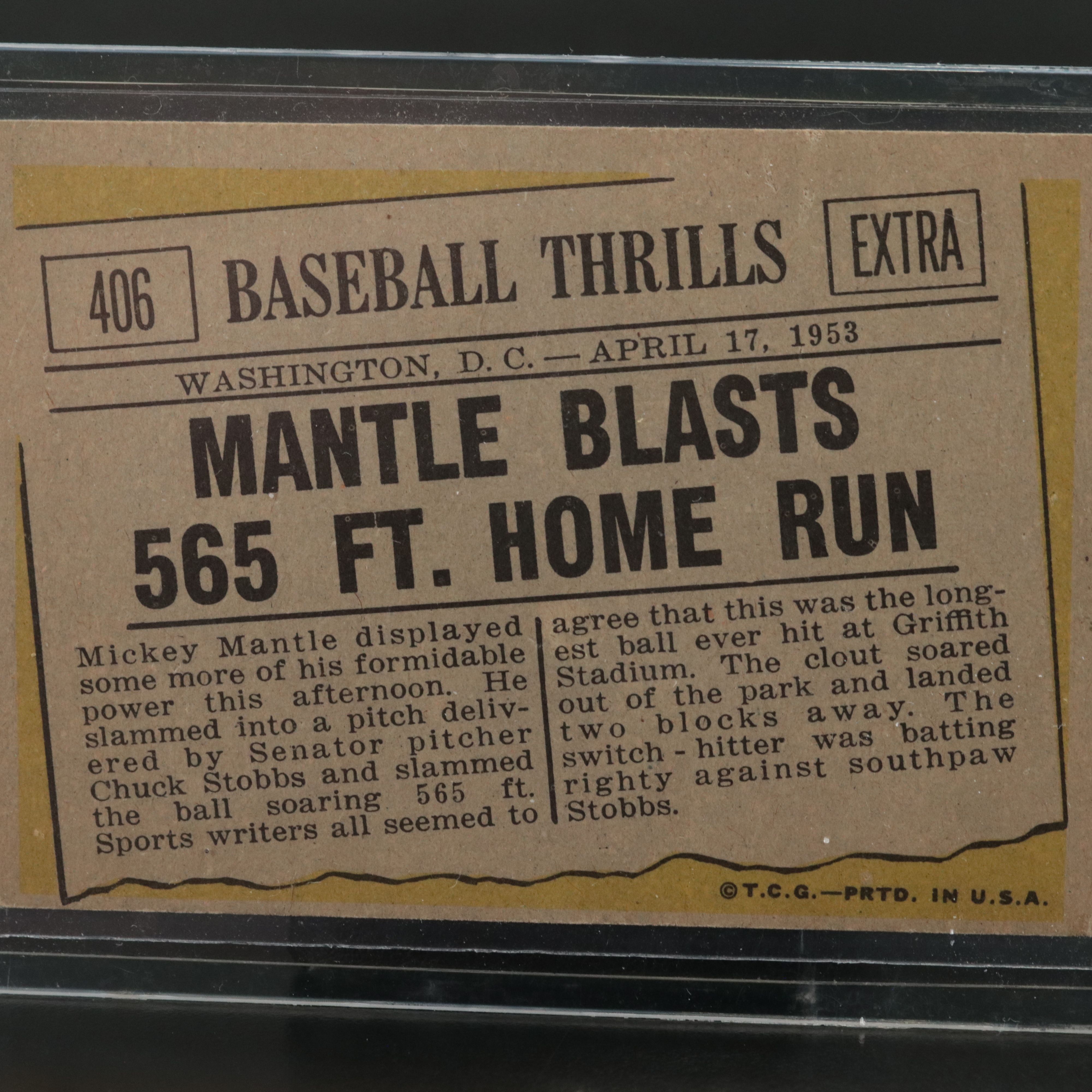 1961 Topps Mickey Mantle Baseball Thrills Card
