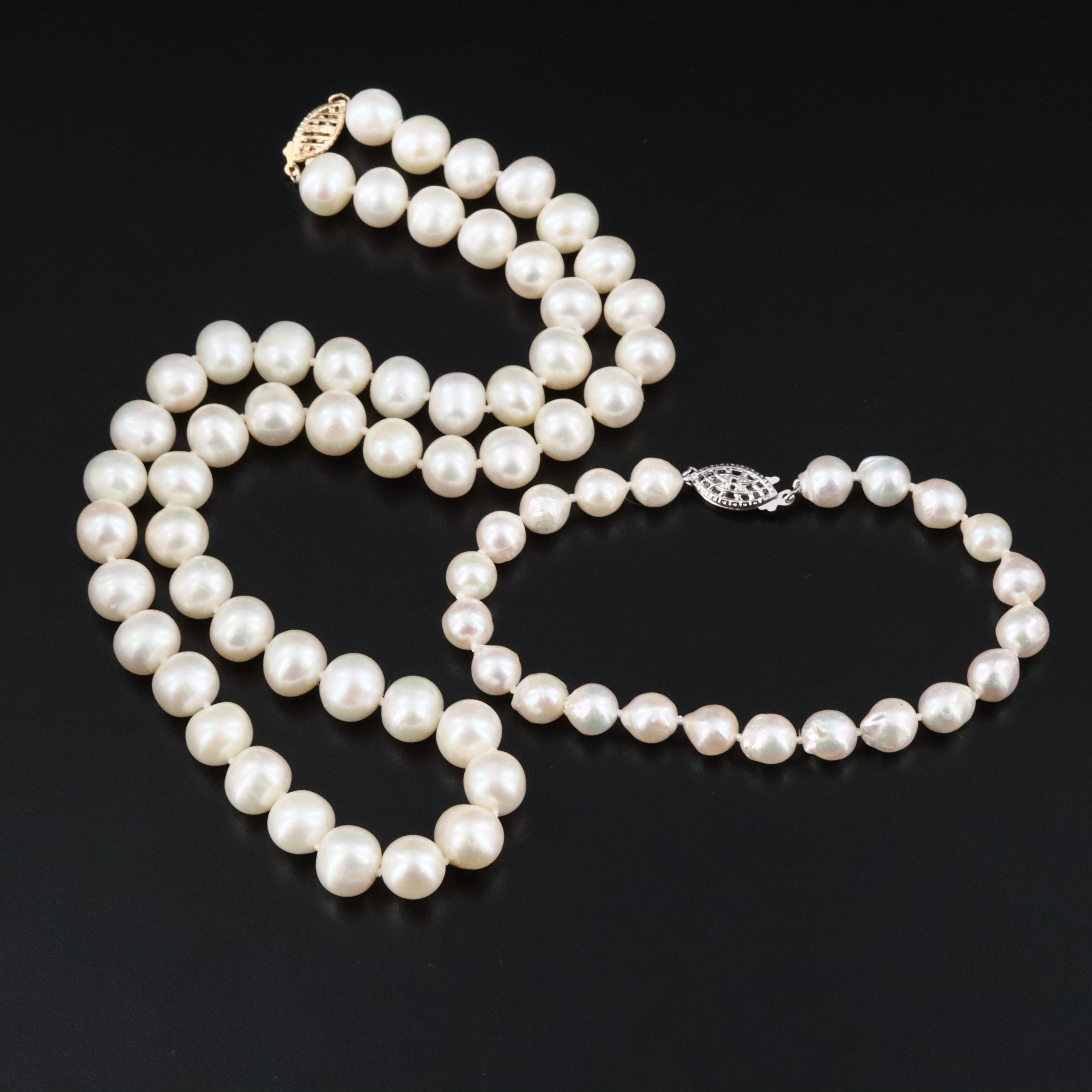 Pearl Necklace with 14K Clasp and Bracelet with Sterling Clasp