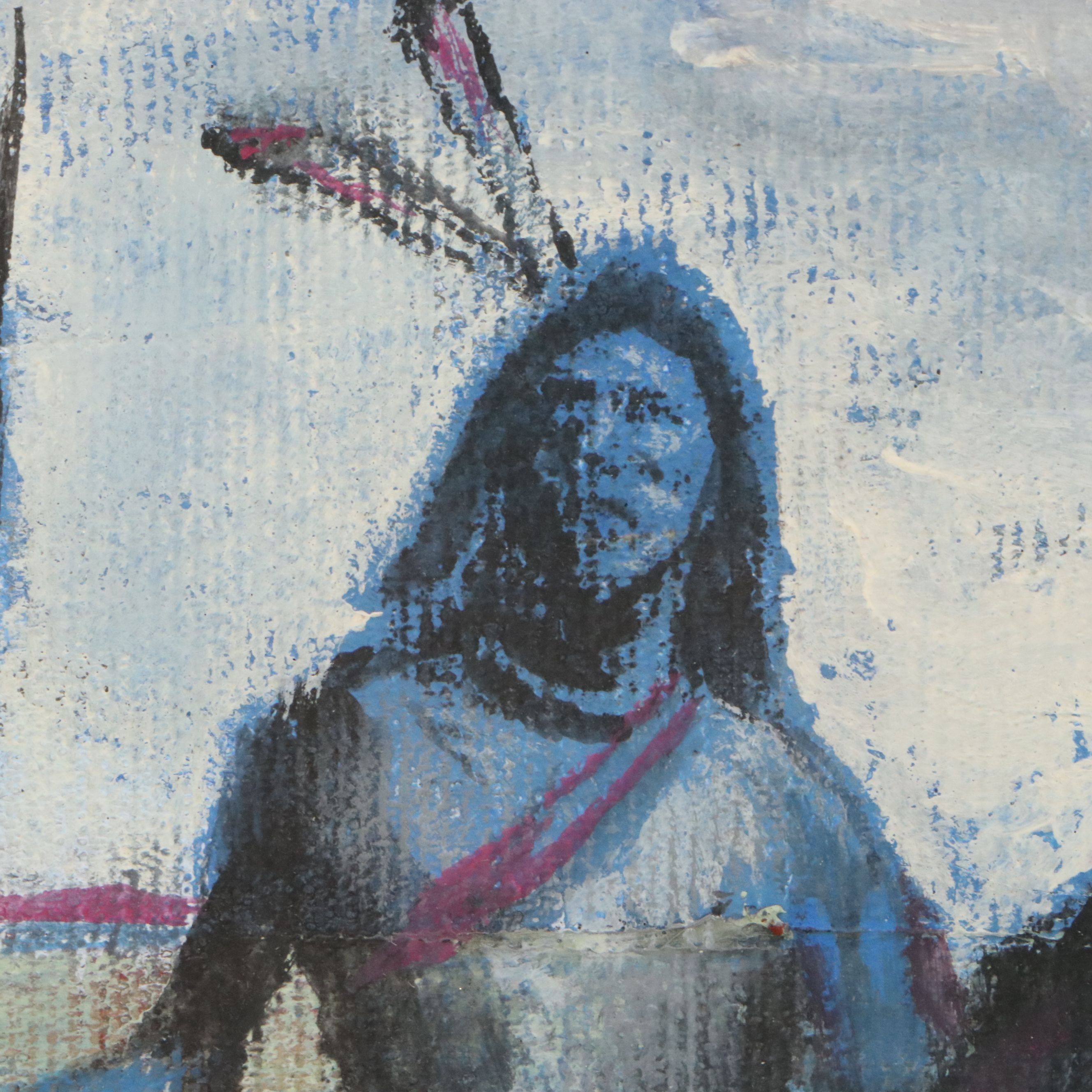 Fritz Scholder Acrylic Painting of Man on Horseback, Mid to Late 20th Century